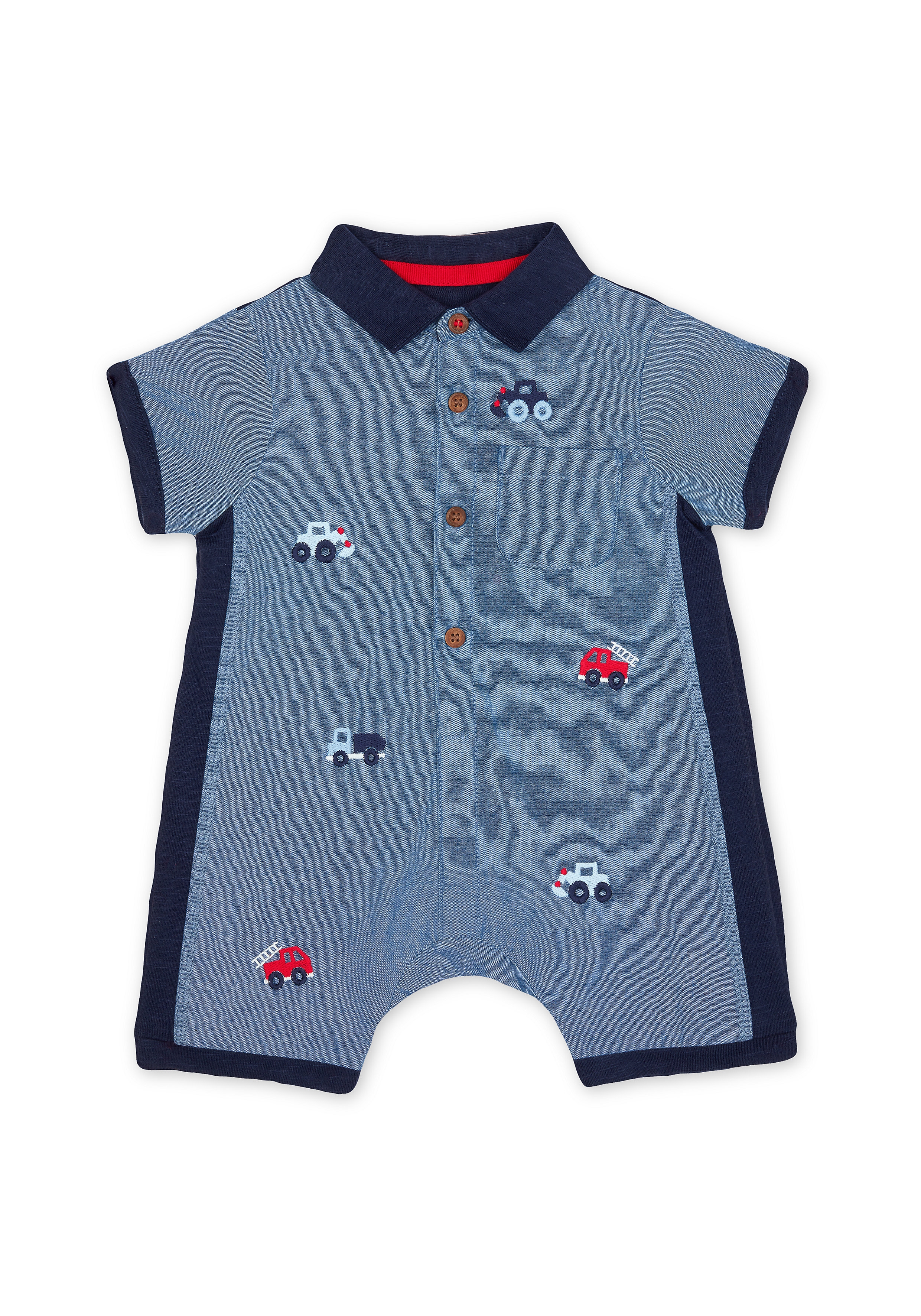 Mothercare | Boys Half Sleeves Romper Vehicle Embroidery - Navy 0