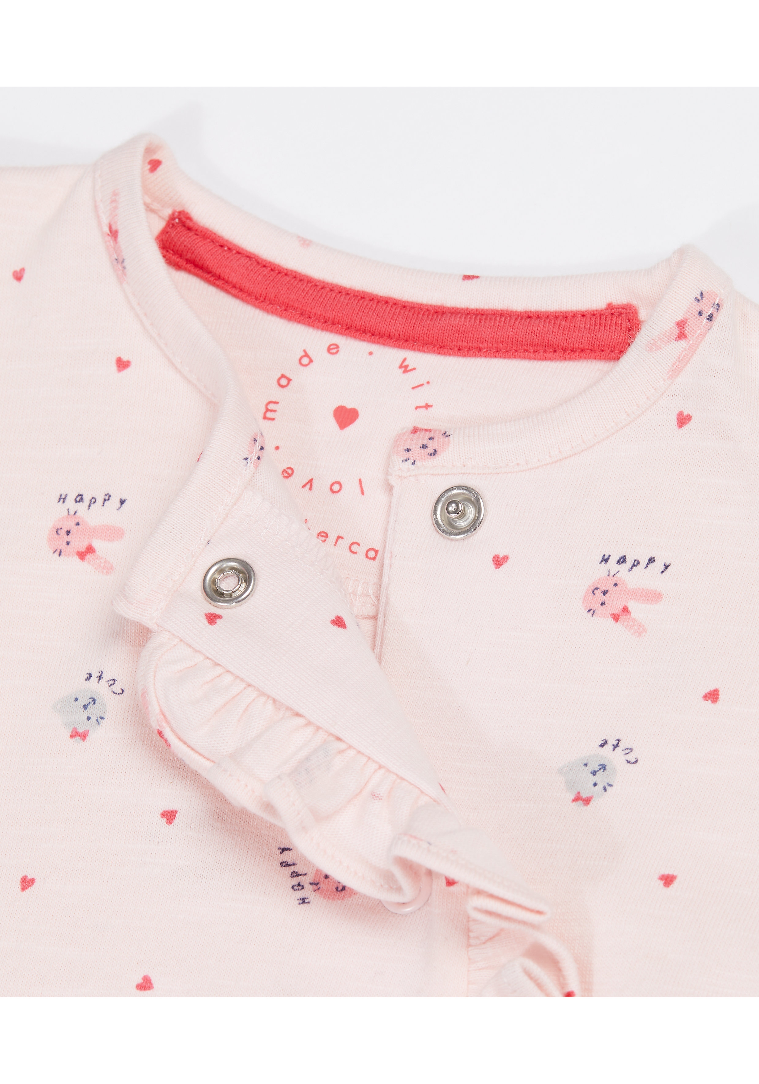 Mothercare | Girls Full Sleeves Romper Cat Print And Frill Detail - Pink 3