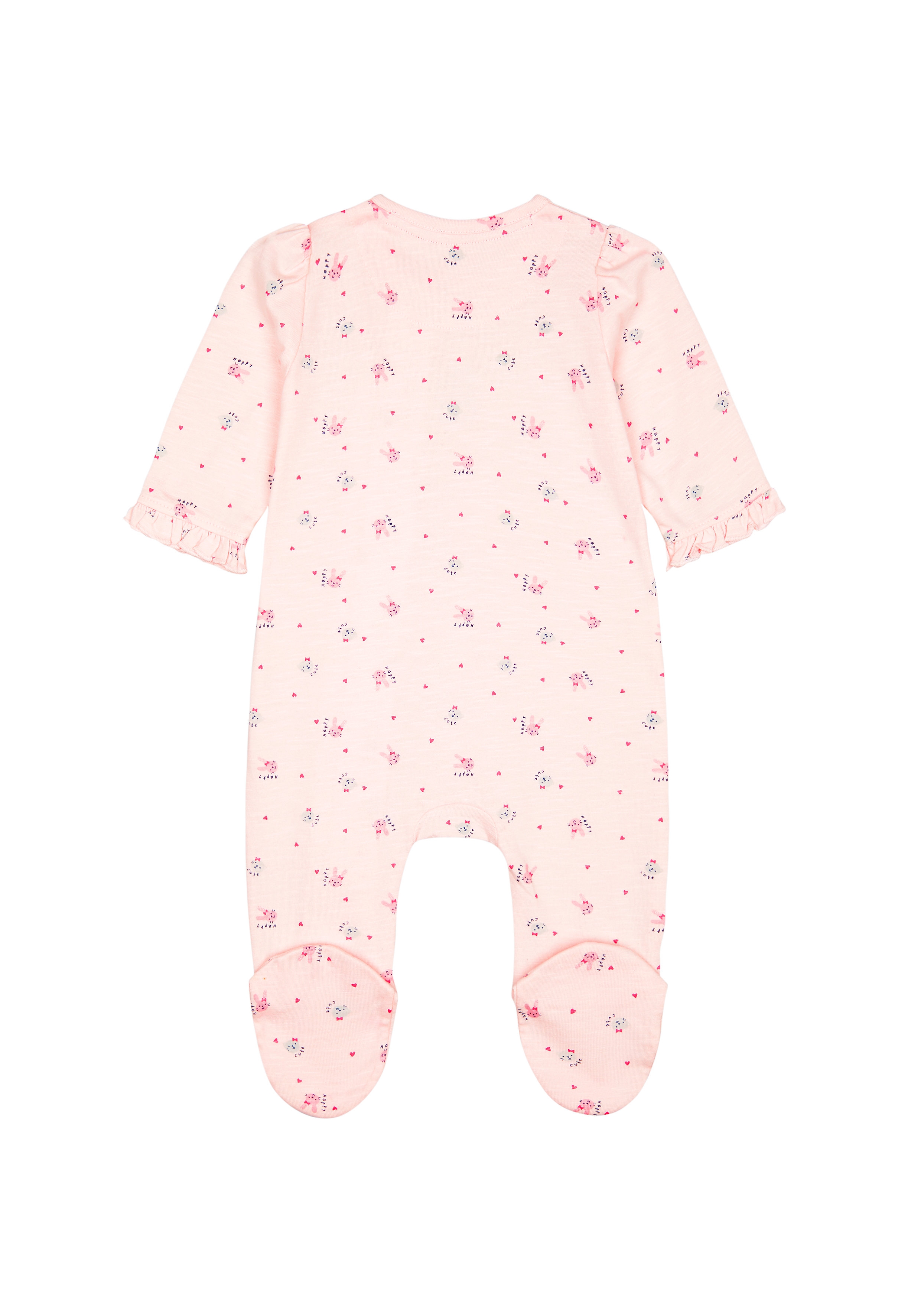 Mothercare | Girls Full Sleeves Romper Cat Print And Frill Detail - Pink 1