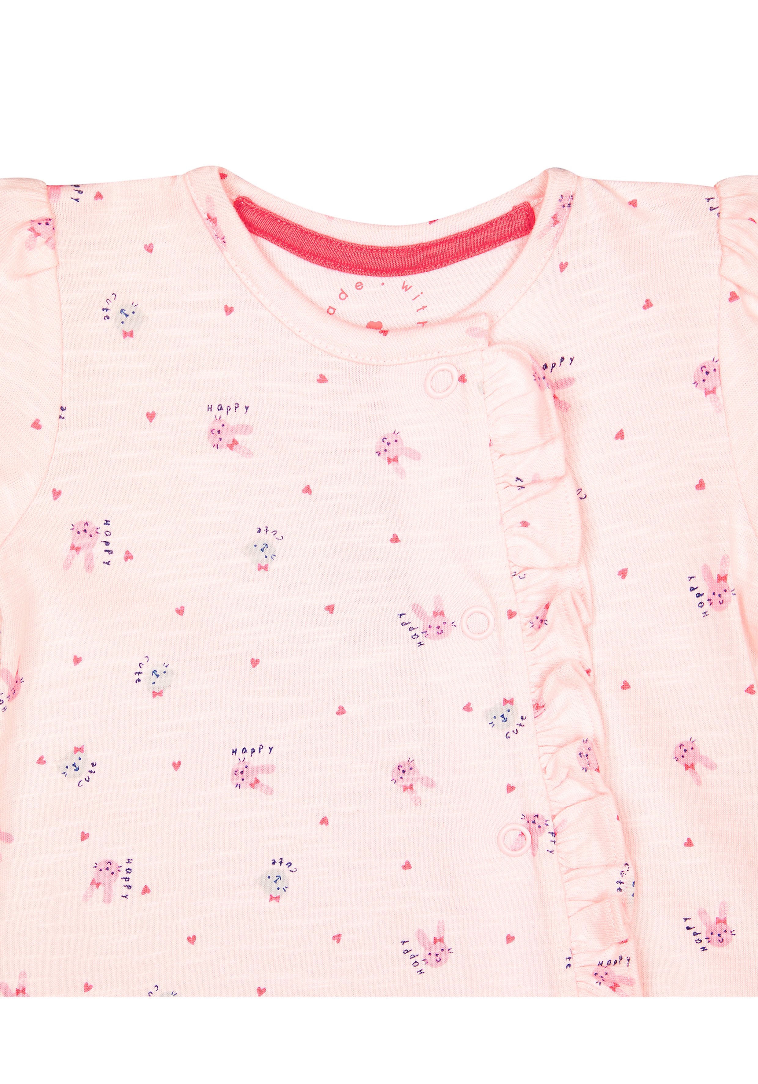 Mothercare | Girls Full Sleeves Romper Cat Print And Frill Detail - Pink 4