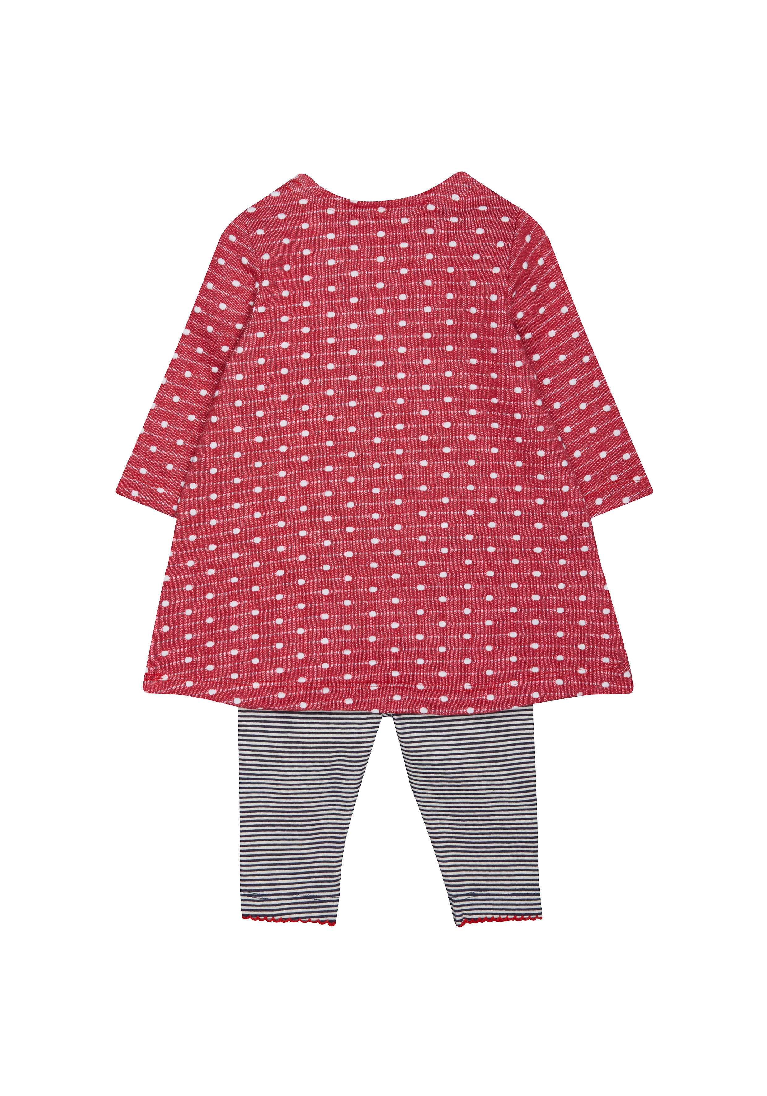 Mothercare | Girls Full Sleeves Dress And Legging Set Polka Dot Print - Red 1