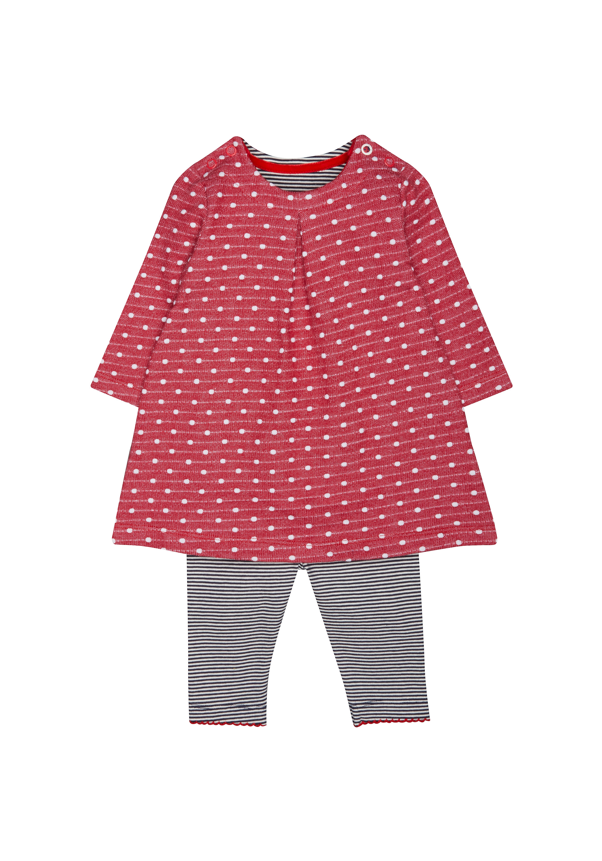 Mothercare | Girls Full Sleeves Dress And Legging Set Polka Dot Print - Red 0