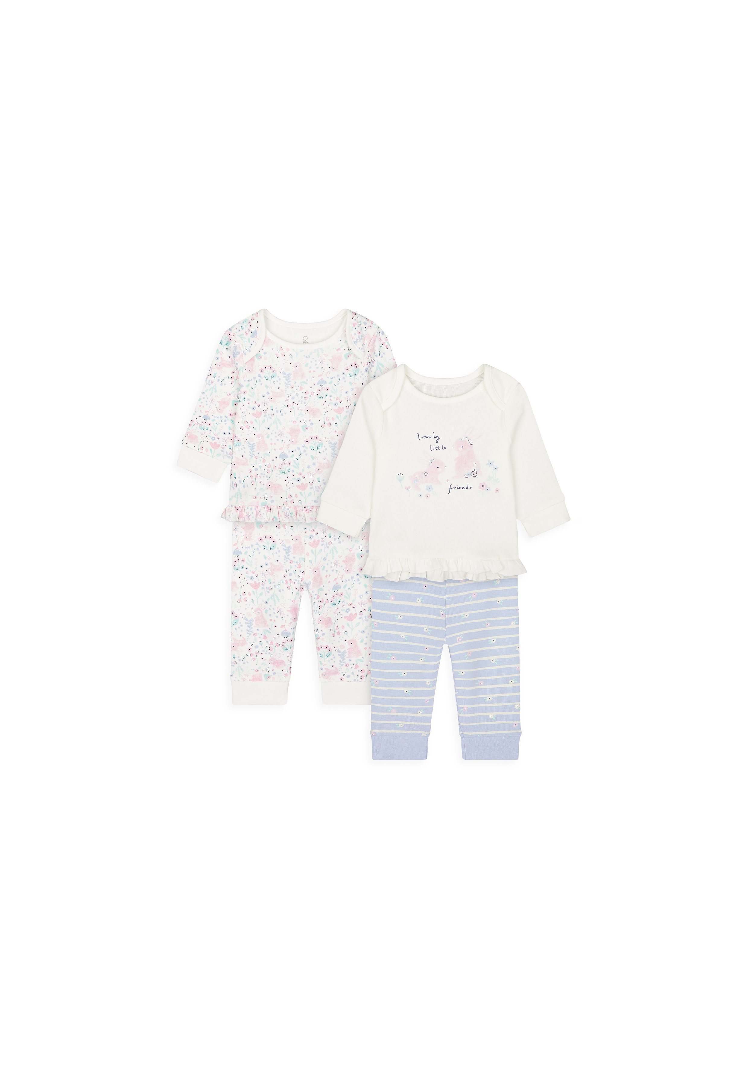 Mothercare | Girls Full Sleeves Pyjama Set Bunny Print - Pack Of 2 - Multicolor 0