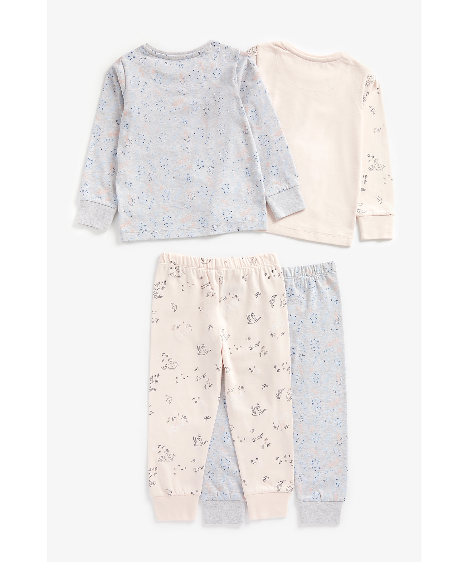 Mothercare | Girls Full Sleeves Swan Pyjama Set 3D Flower Detail - Pack Of 2 - Multicolor 1