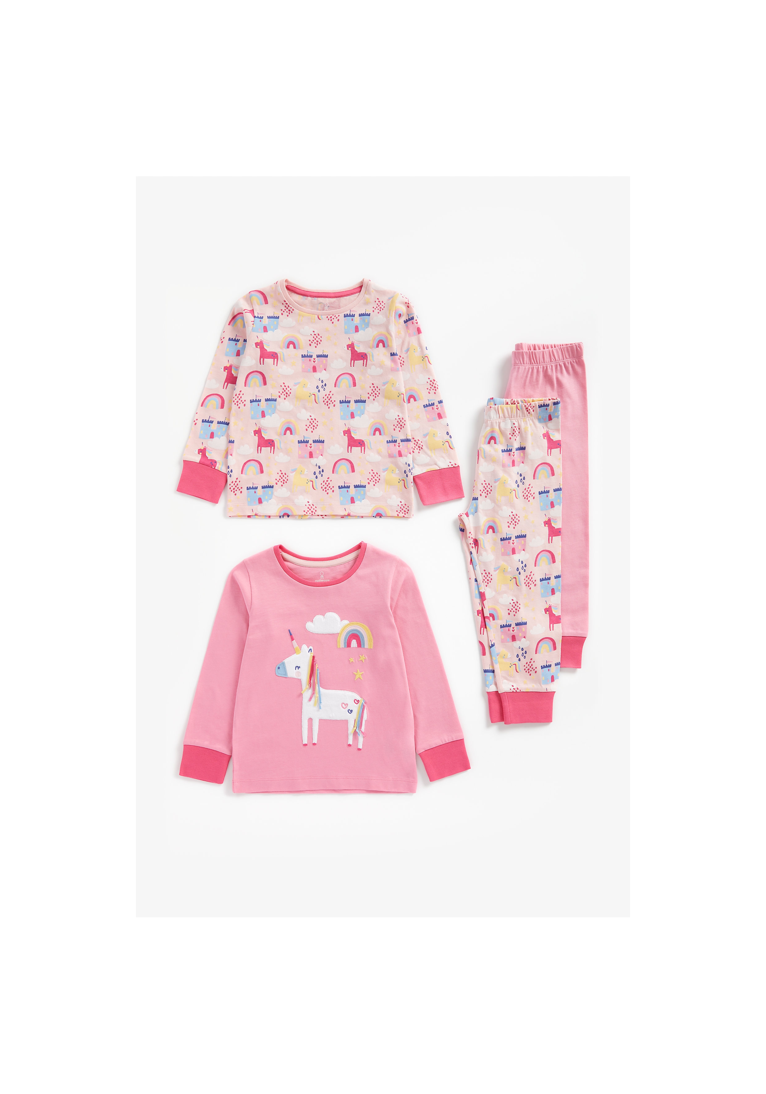 Mothercare | Girls Full Sleeves Pyjama Set Unicorn Patchwork - Pack Of 2 - Pink 0