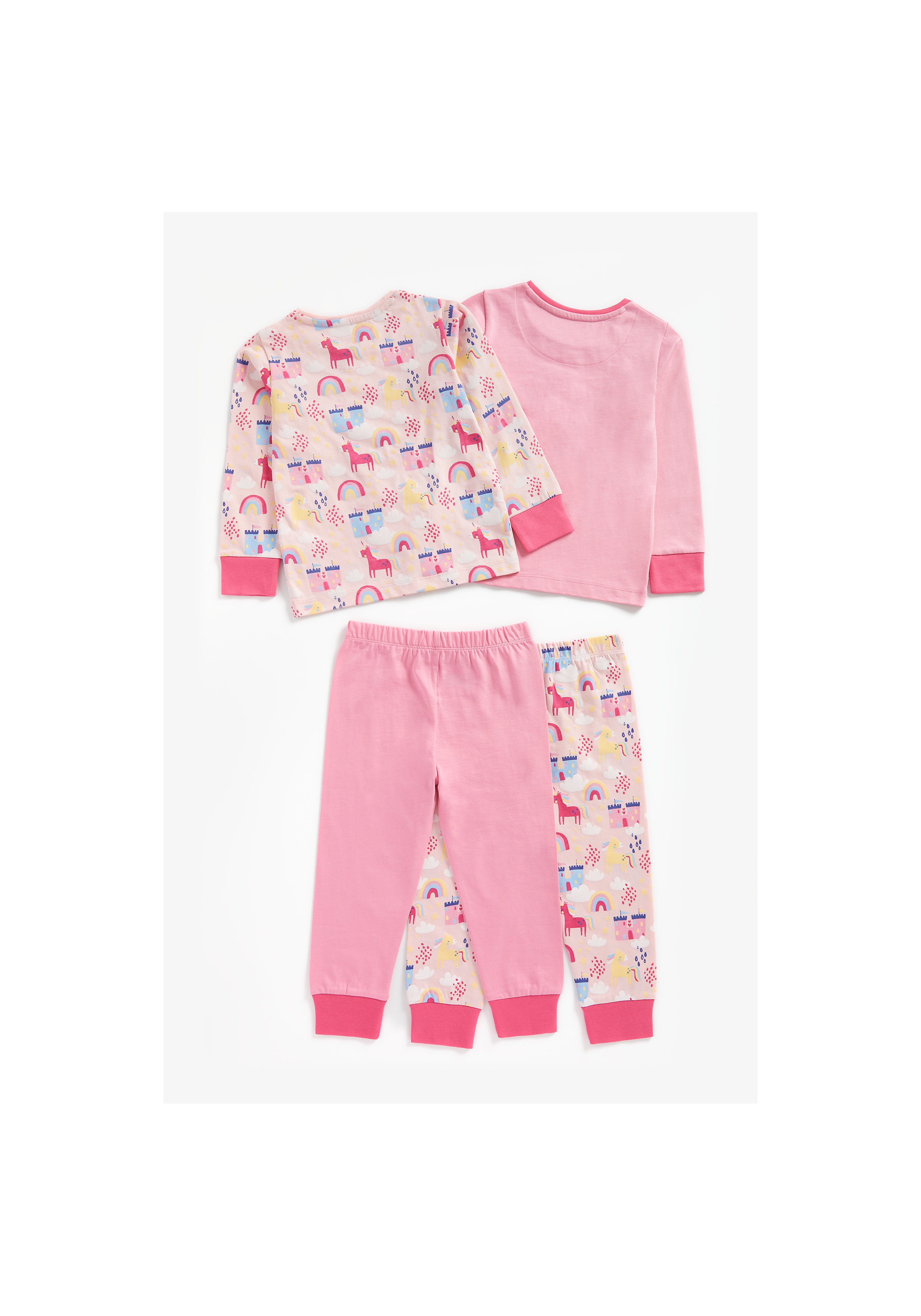 Mothercare | Girls Full Sleeves Pyjama Set Unicorn Patchwork - Pack Of 2 - Pink 1