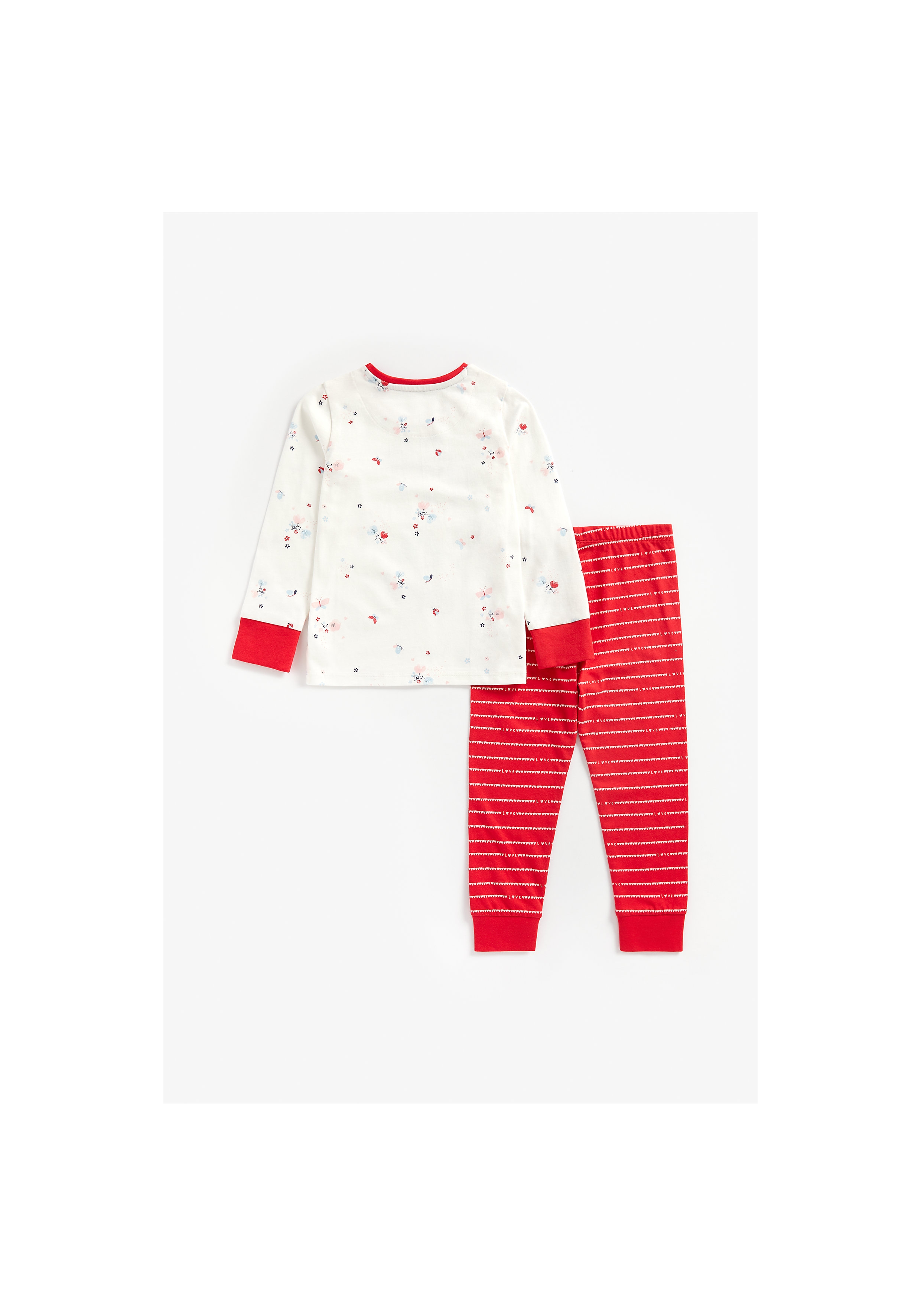 Mothercare | Girls Full Sleeves Pyjama Set Butterfly Print - Red 1