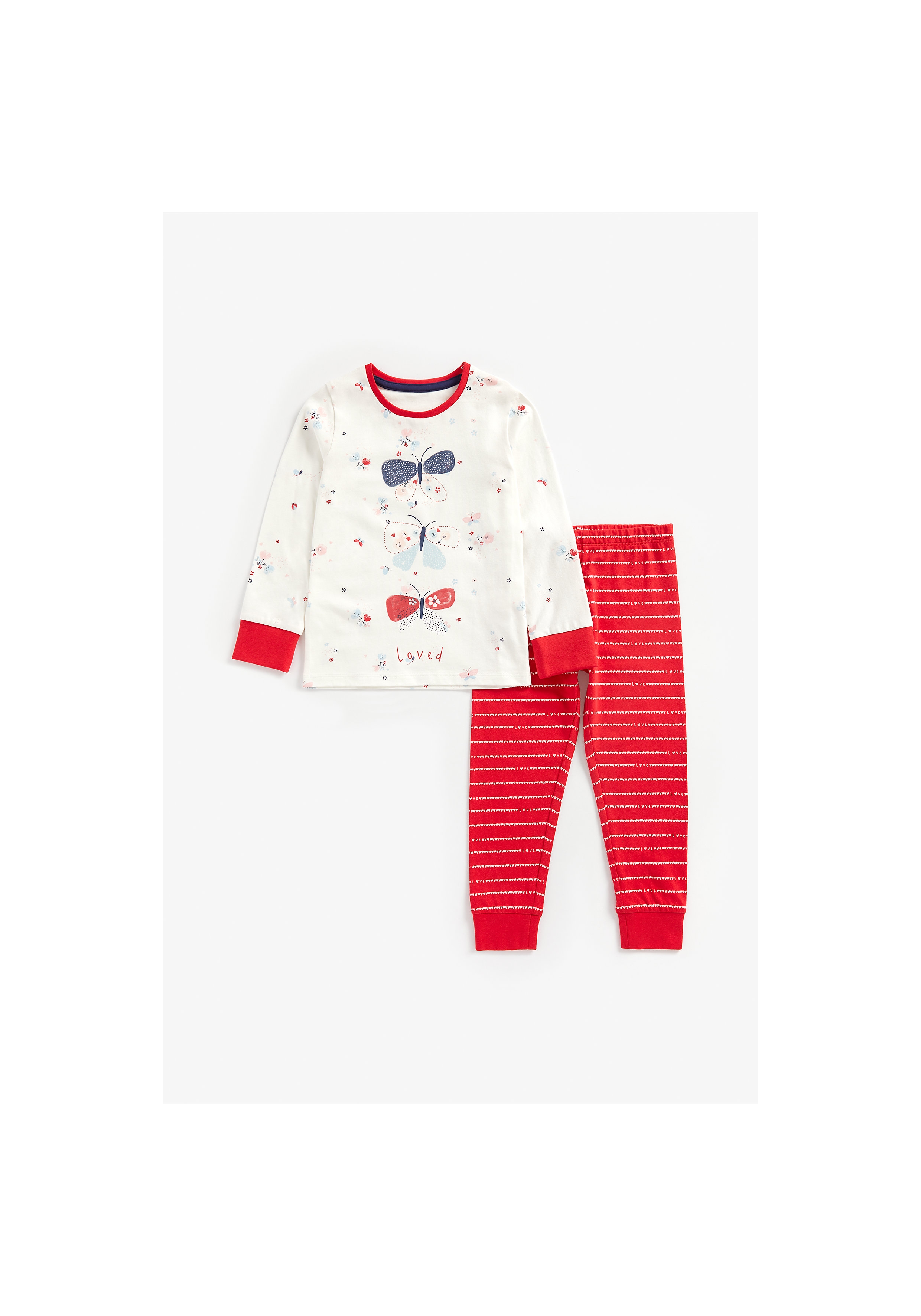 Mothercare | Girls Full Sleeves Pyjama Set Butterfly Print - Red 0