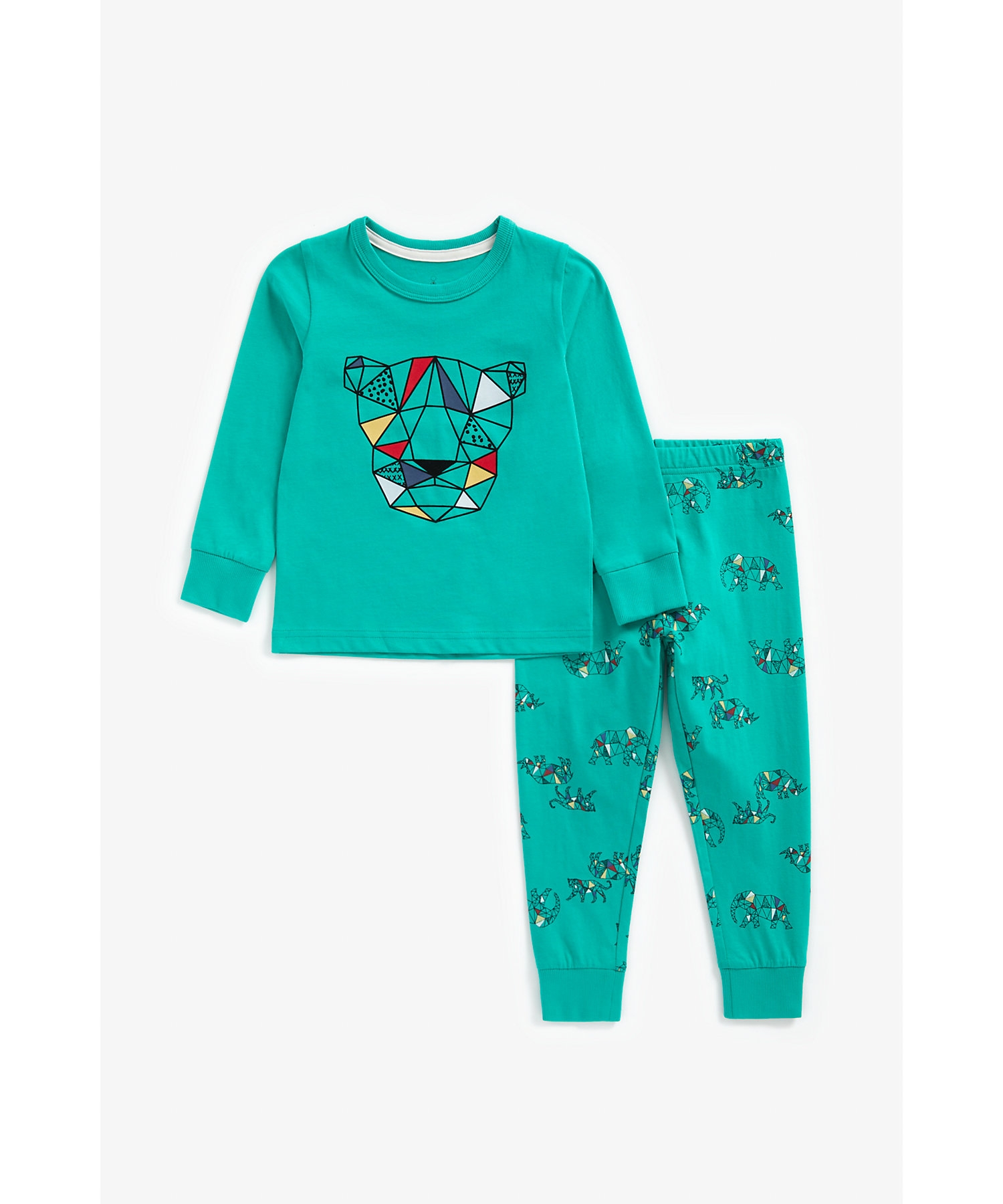 Mothercare | Boys Full Sleeves Pyjama Set Geo Safari Print - Teal 0