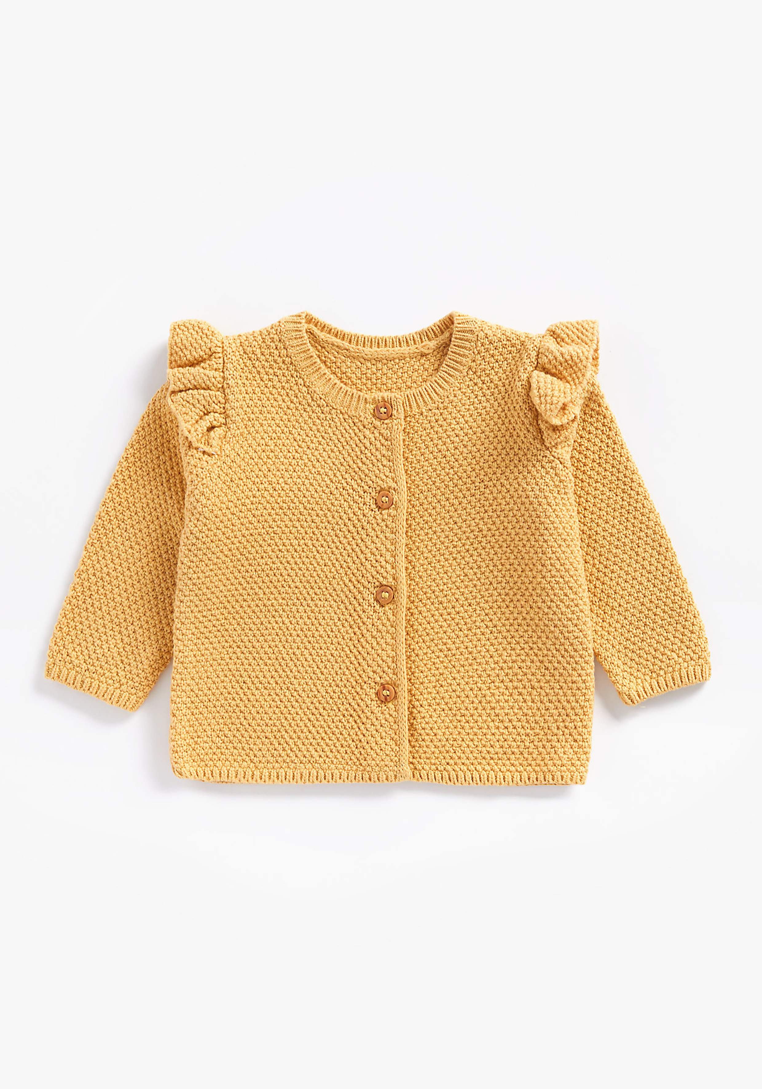 Girls Full Sleeves Cardigan Frill Detail Mustard