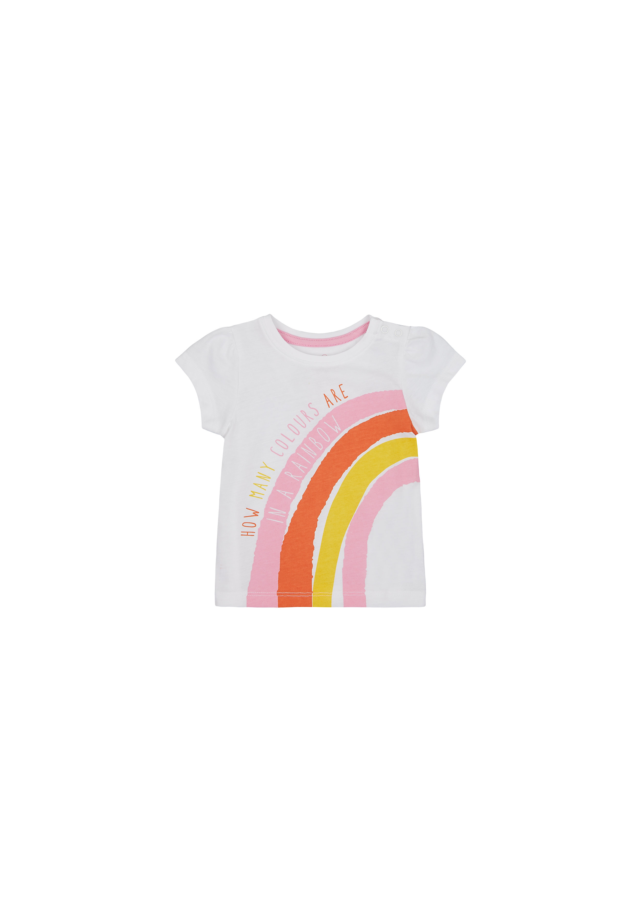 Mothercare | Girls Half Sleeves T-Shirt Rainbow Print - White 0