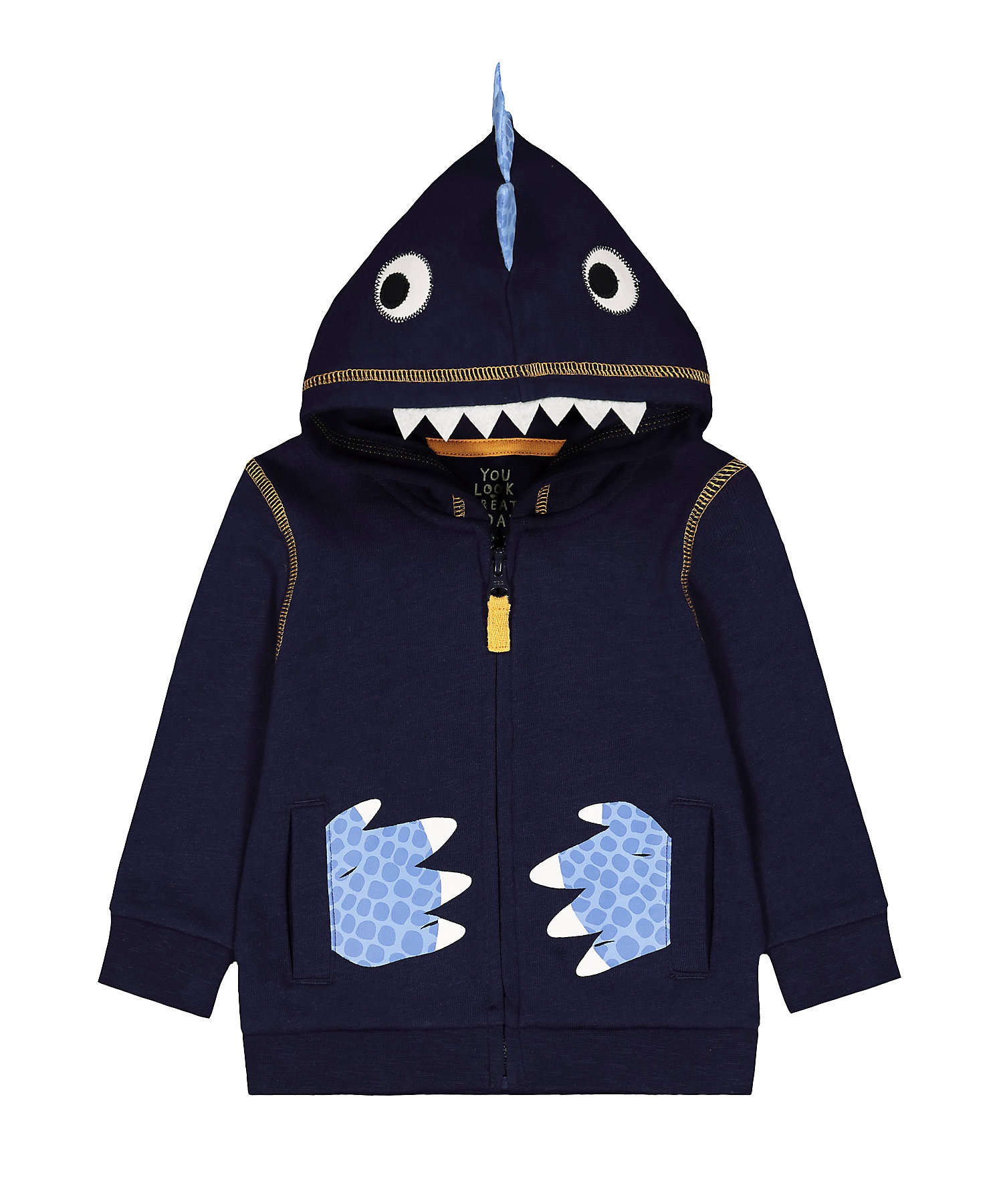 Mothercare | Boys Full Sleeves Hooded Sweatshirt 3D Dino Spikes - Navy 0