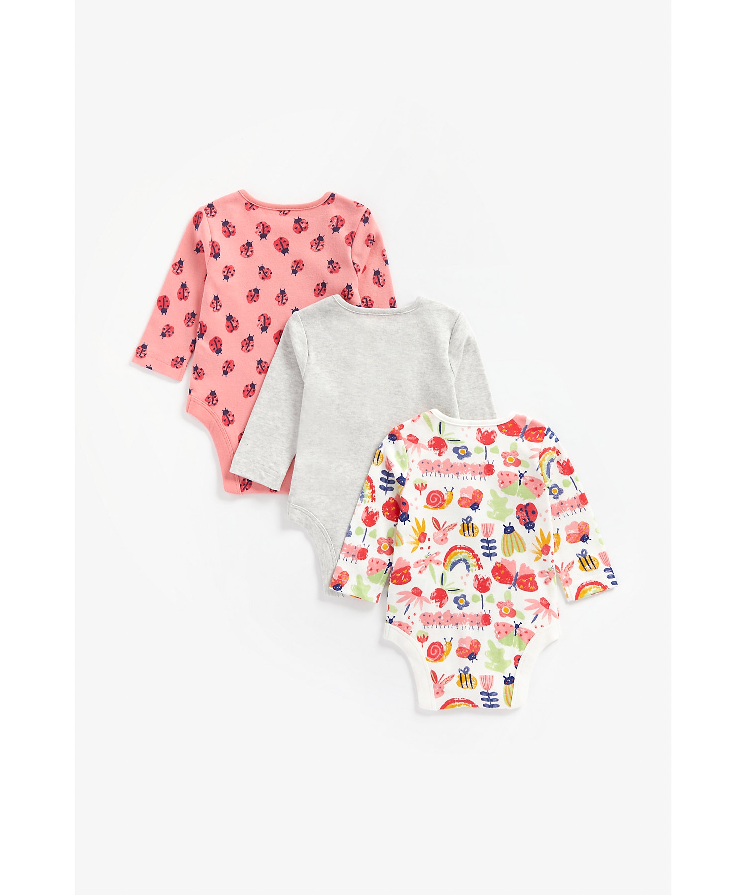 Mothercare | Girls Full Sleeves Bodysuit Bug Print - Pack Of 3 - Multicolor 1