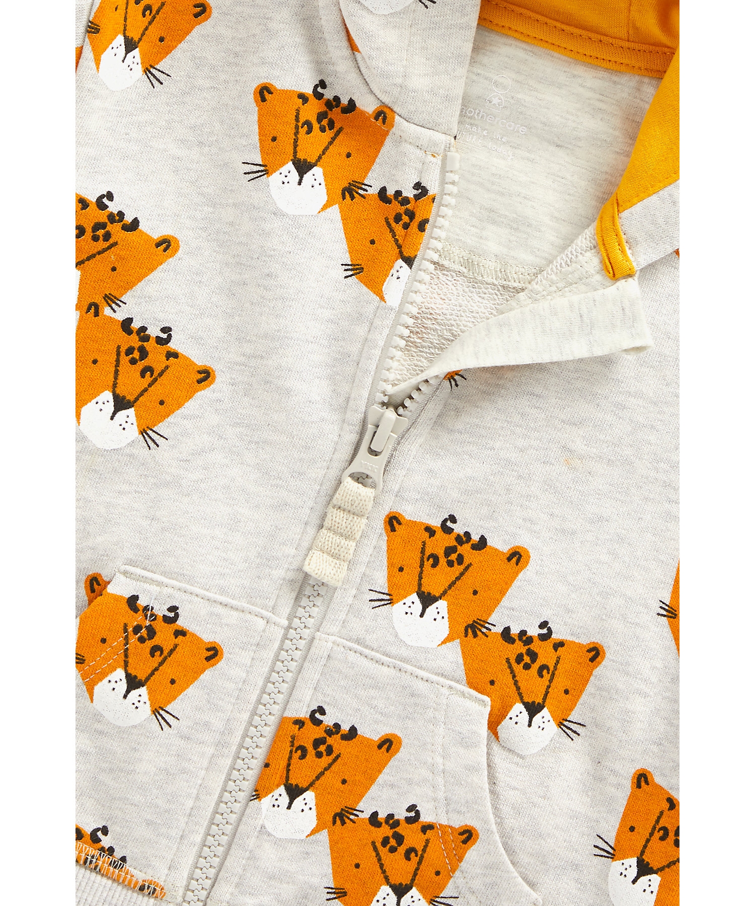 Mothercare | Boys Full Sleeves Hooded Sweatshirt Leopard Print - Grey 2