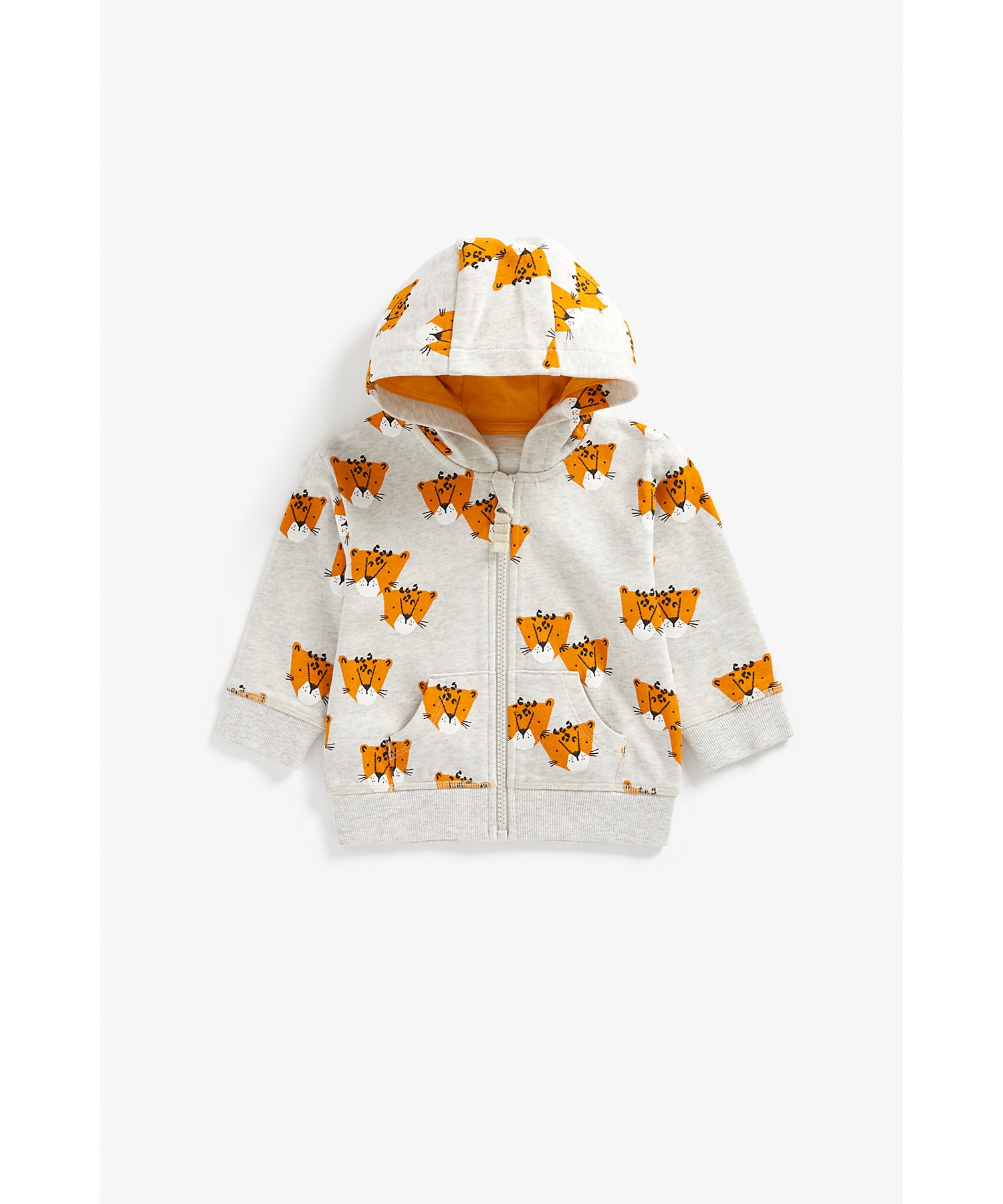 Mothercare | Boys Full Sleeves Hooded Sweatshirt Leopard Print - Grey 0