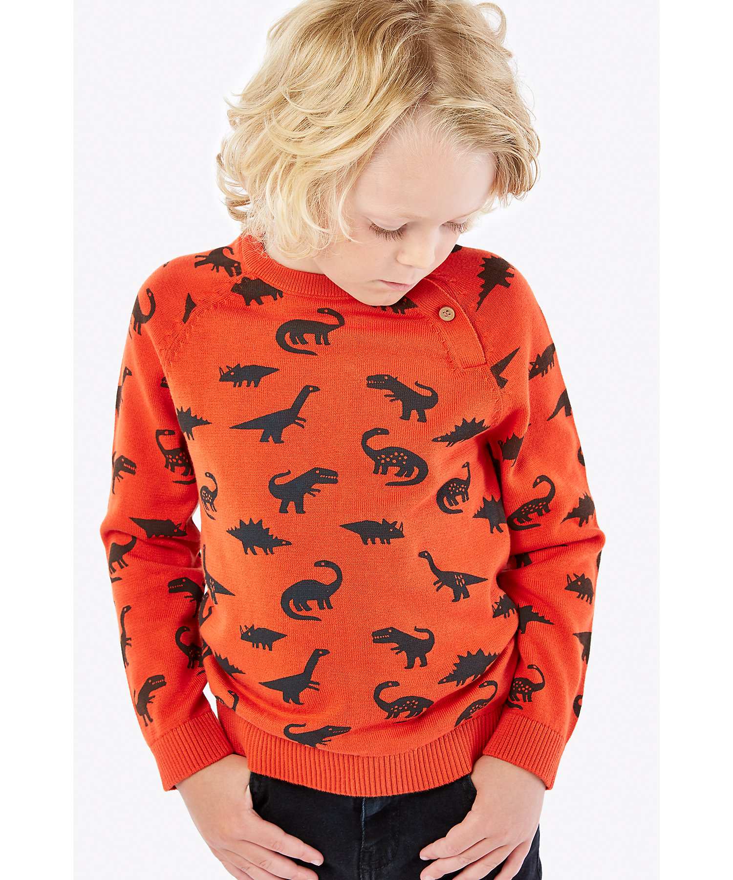 Mothercare Boys 100% Cotton Full Sleeves Sweater - Orange
