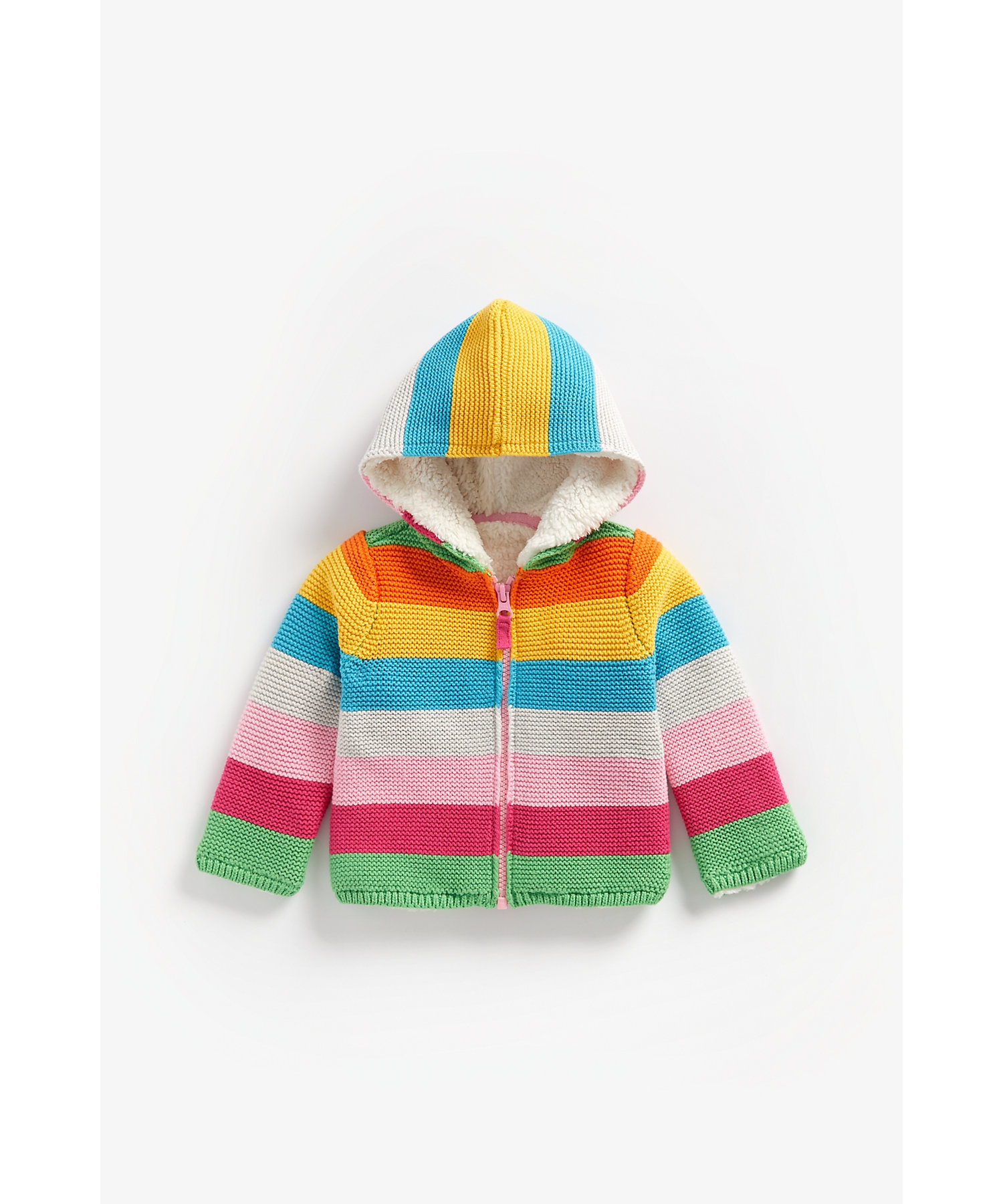 Mothercare | Girls Full Sleeves Hooded Sweater Rainbow Stripes - Multicolor 0