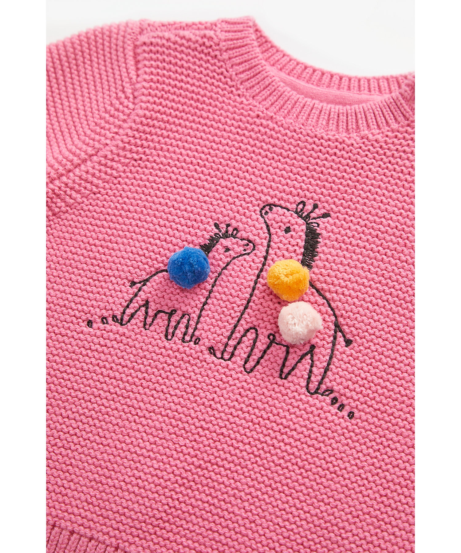 Mothercare | Girls Full Sleeves Sweater Zebra Embroidery And Pom Pom Details - Pink 3