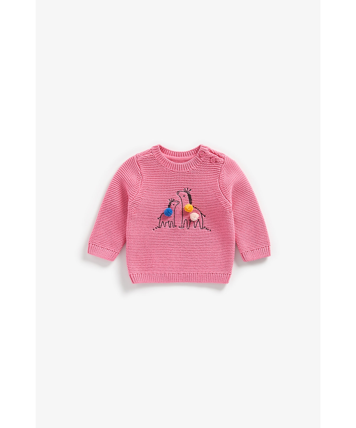 Mothercare | Girls Full Sleeves Sweater Zebra Embroidery And Pom Pom Details - Pink 0