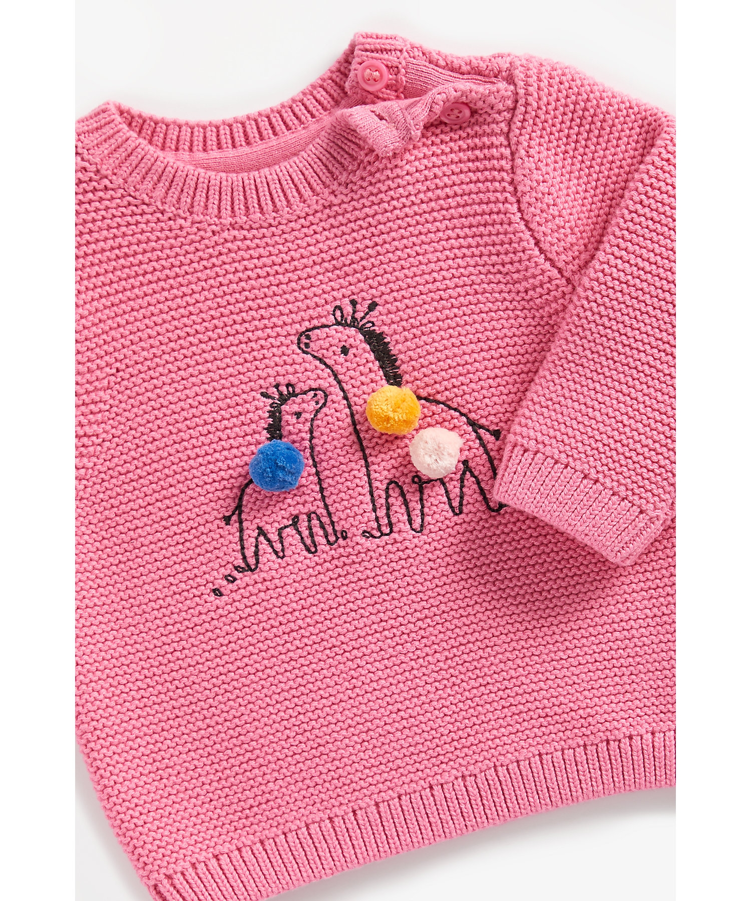 Mothercare | Girls Full Sleeves Sweater Zebra Embroidery And Pom Pom Details - Pink 2