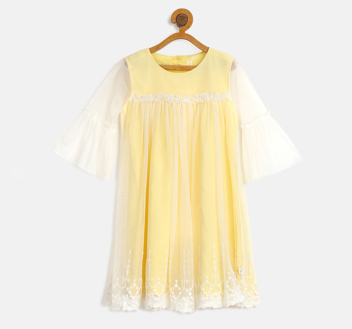 H by Hamleys Girls Full Sleeves Partywear Dress - Yellow