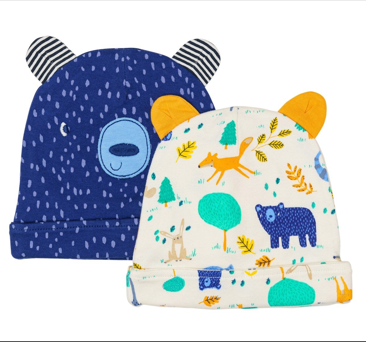H by Hamleys Boys 100% Cotton 3D Ear Details Hats - Pack of 2 - Multi
