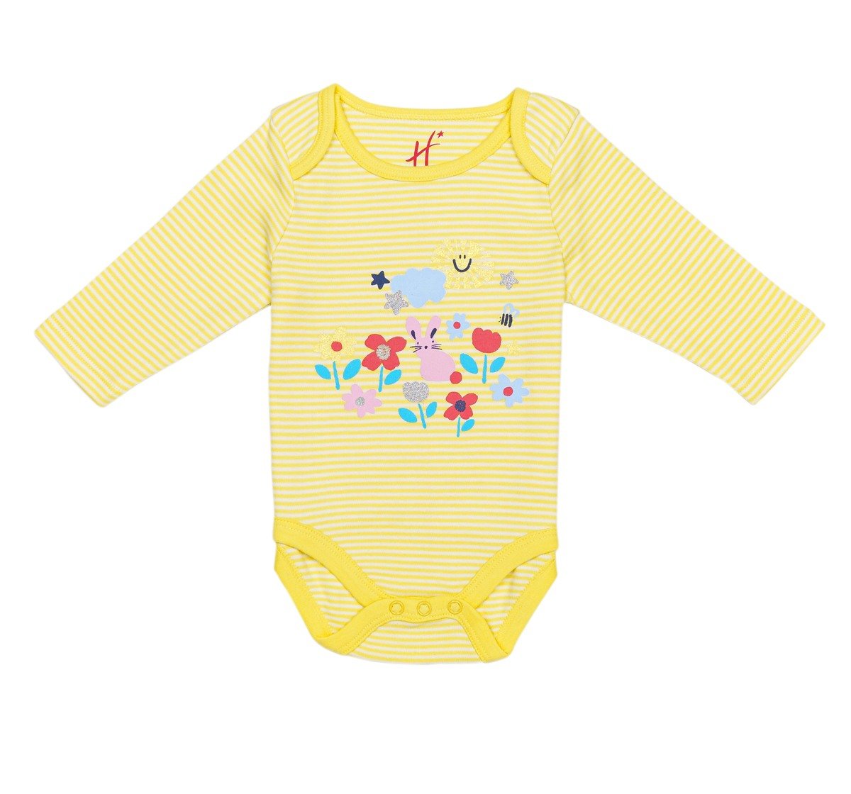 H by Hamleys Girls 100% Cotton Full Sleeves Bodysuit - Multi