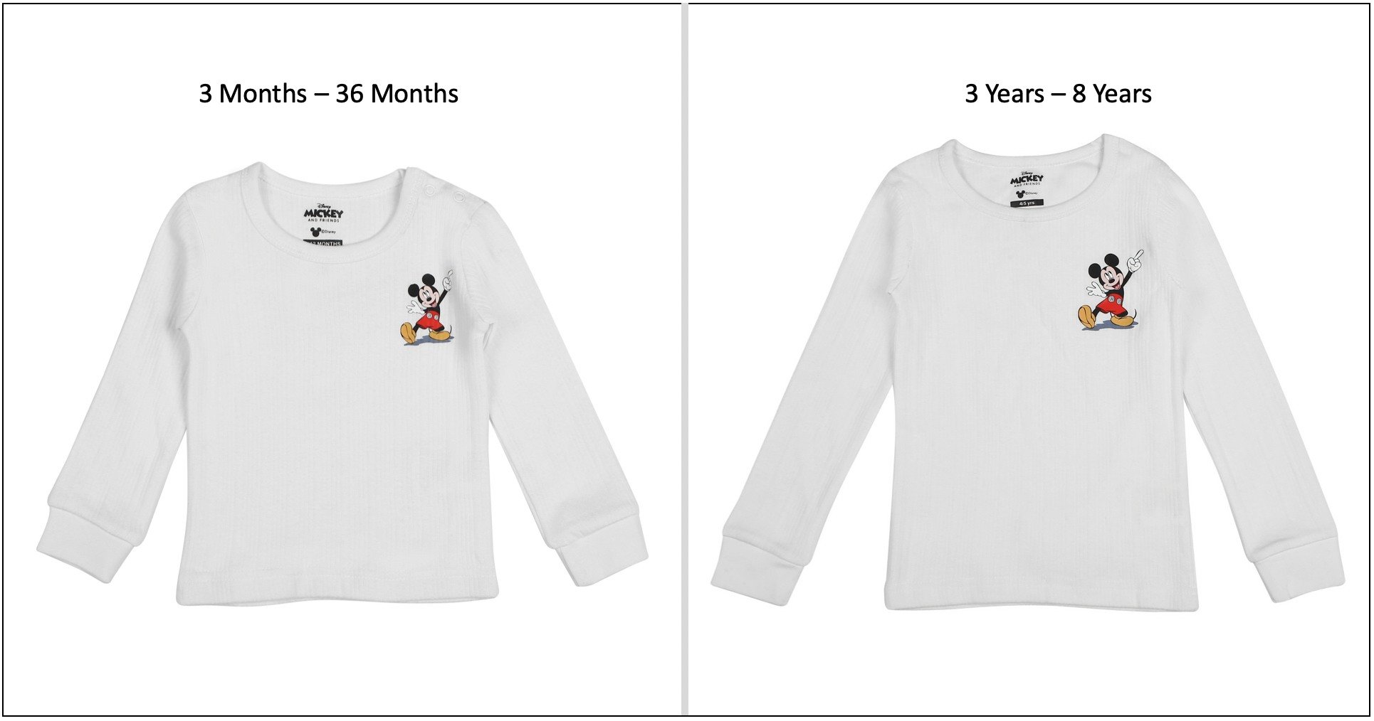 Boys Full Sleeves Mickey Mouse Thermal Vest-White