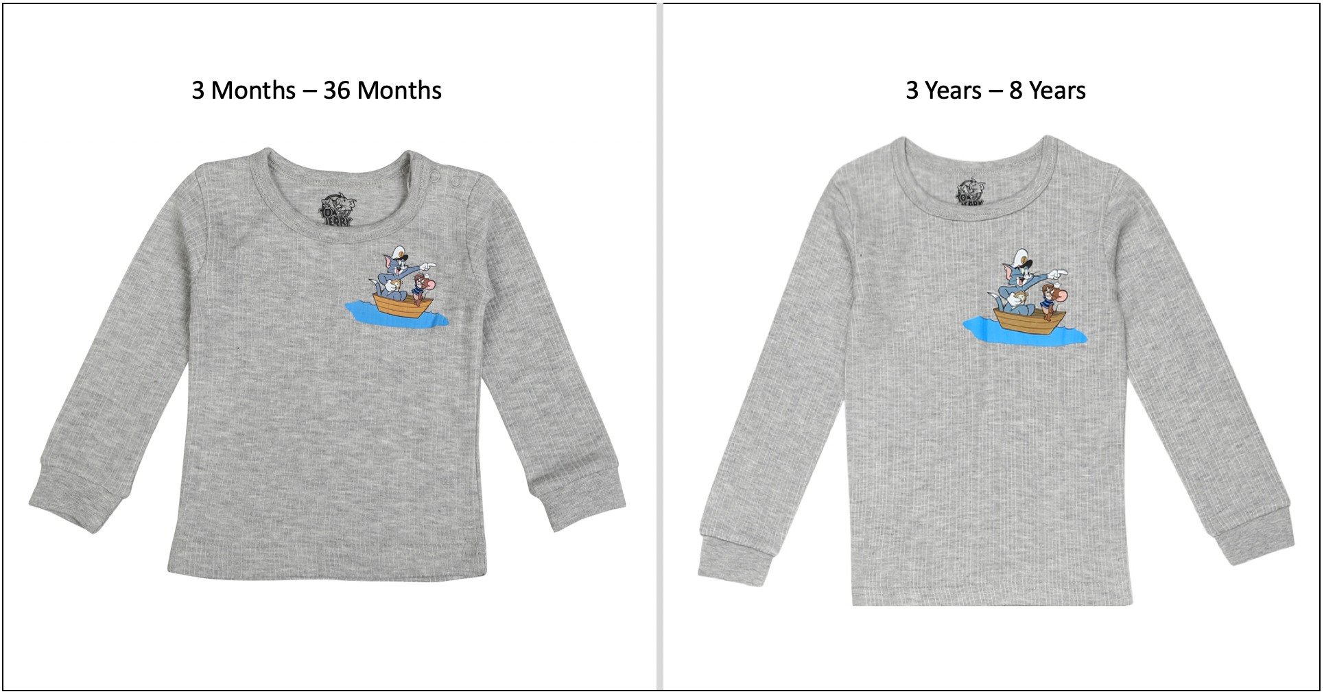 Boys Full Sleeves Tom & Jerry Thermal Vest-Grey