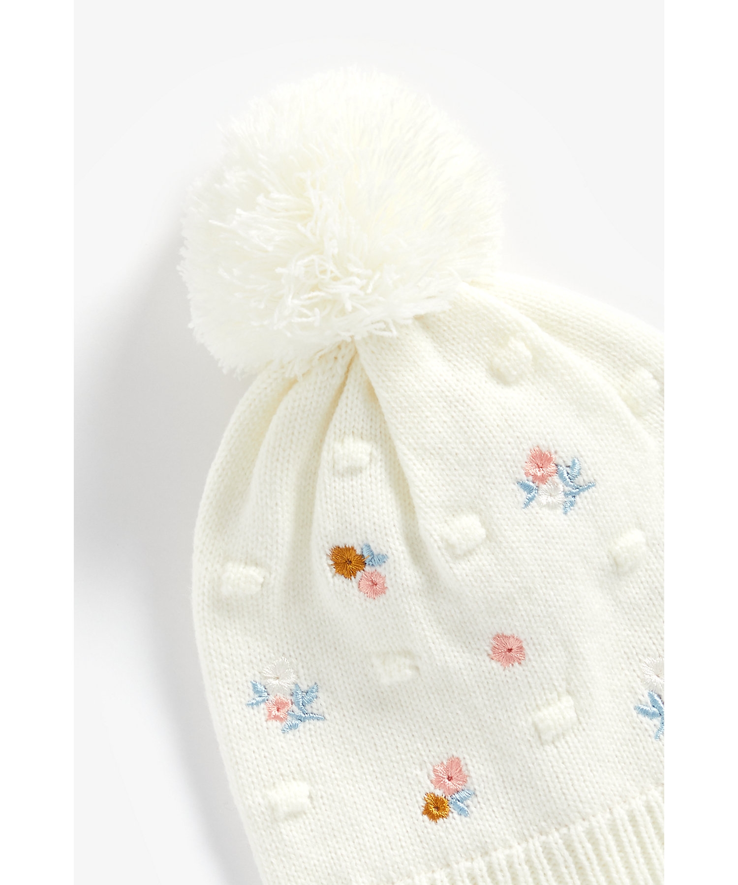 Mothercare | Girls Pom Pom Beanie Floral Embroidery - Cream 2