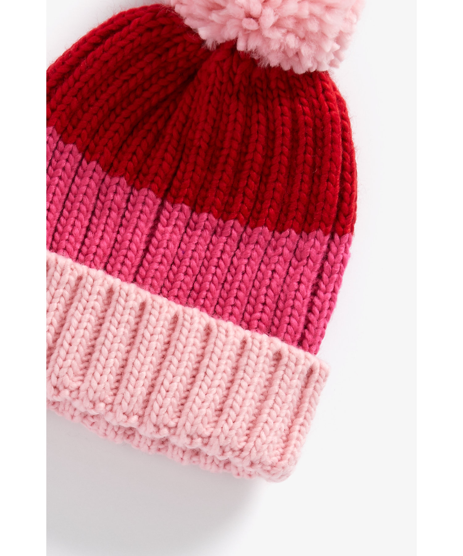 Girls Color Blocked Beanie Pom Pom Detail - Pink