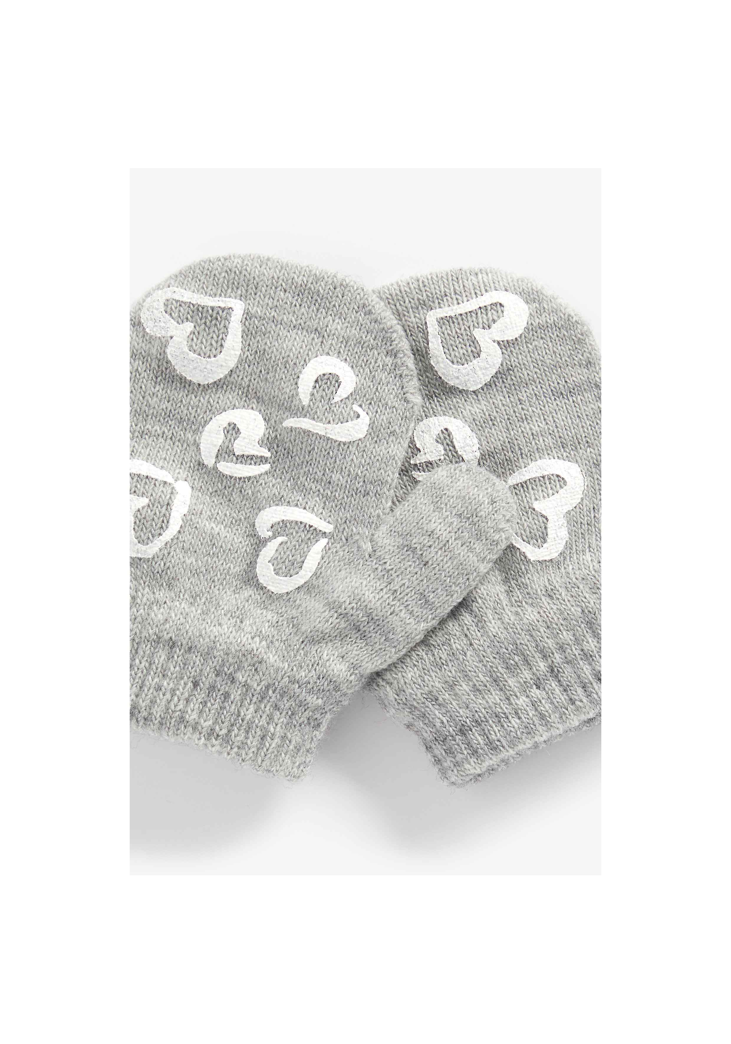 Girls Mitts Heart Print - Grey