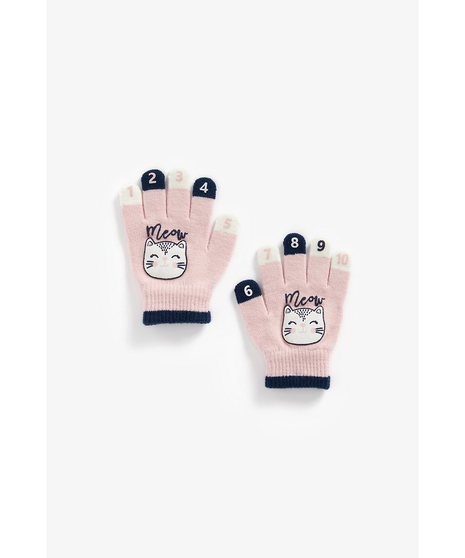 Mothercare | Girls Gloves Cat Print - Pink 0