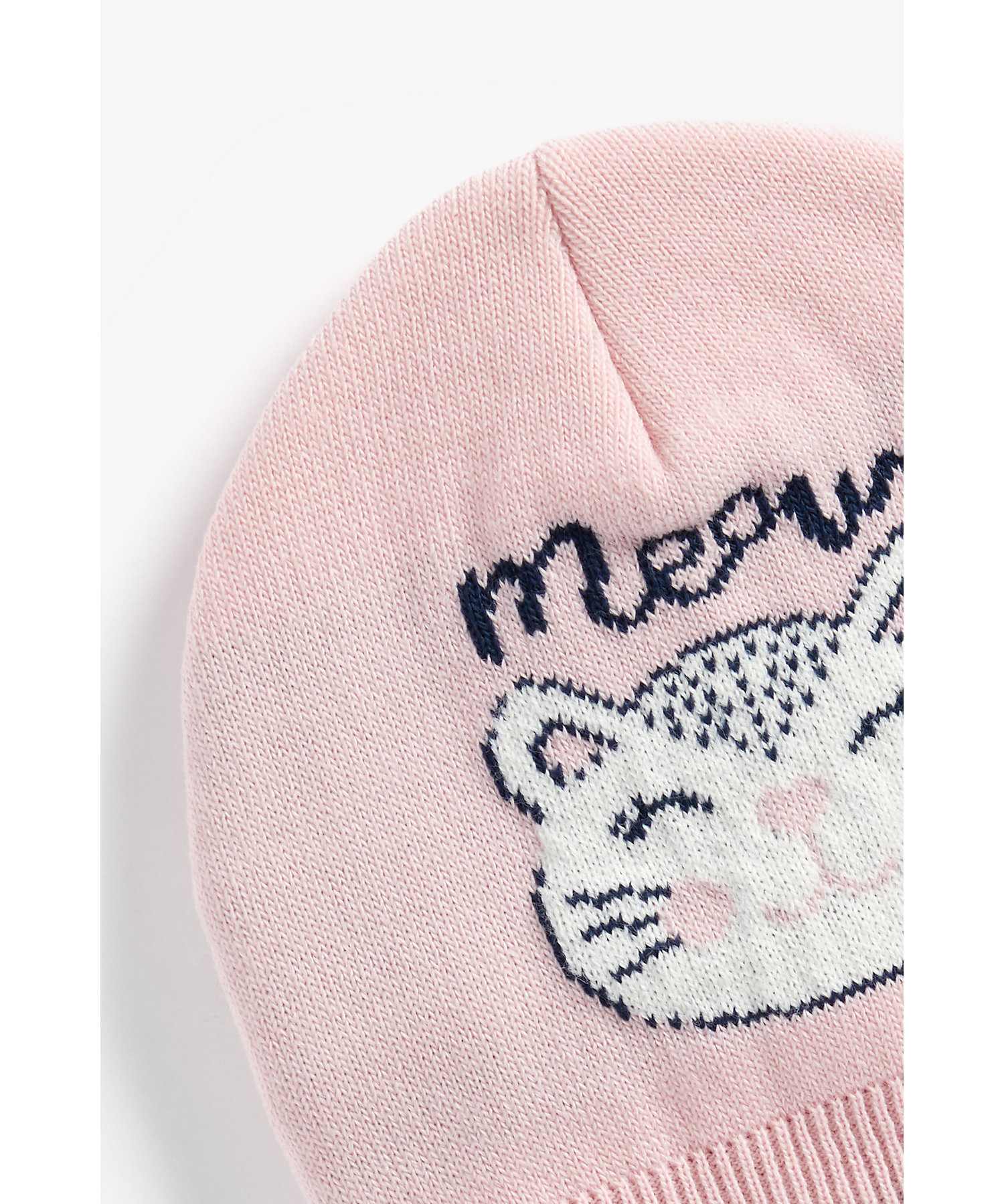 Girls Beanie Cat Design - Pink