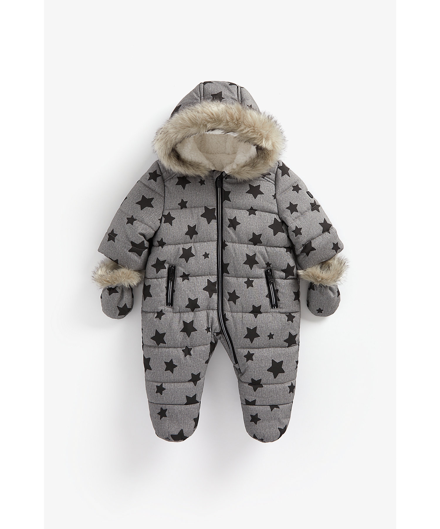 Mothercare | Boys Full Sleeves Snowsuit Star Print - Grey 0