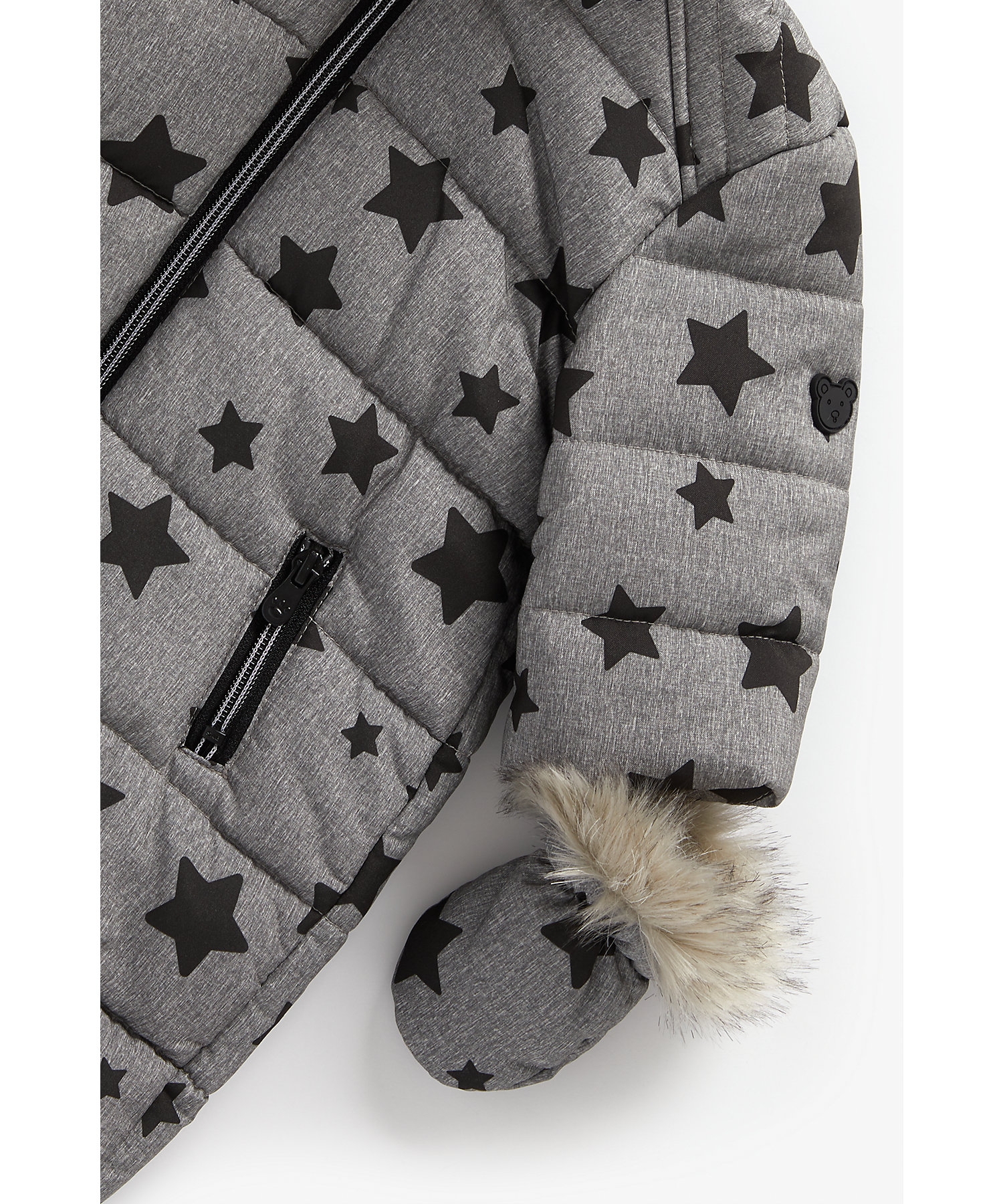 Mothercare | Boys Full Sleeves Snowsuit With Velour Lining Star Print - Grey 3
