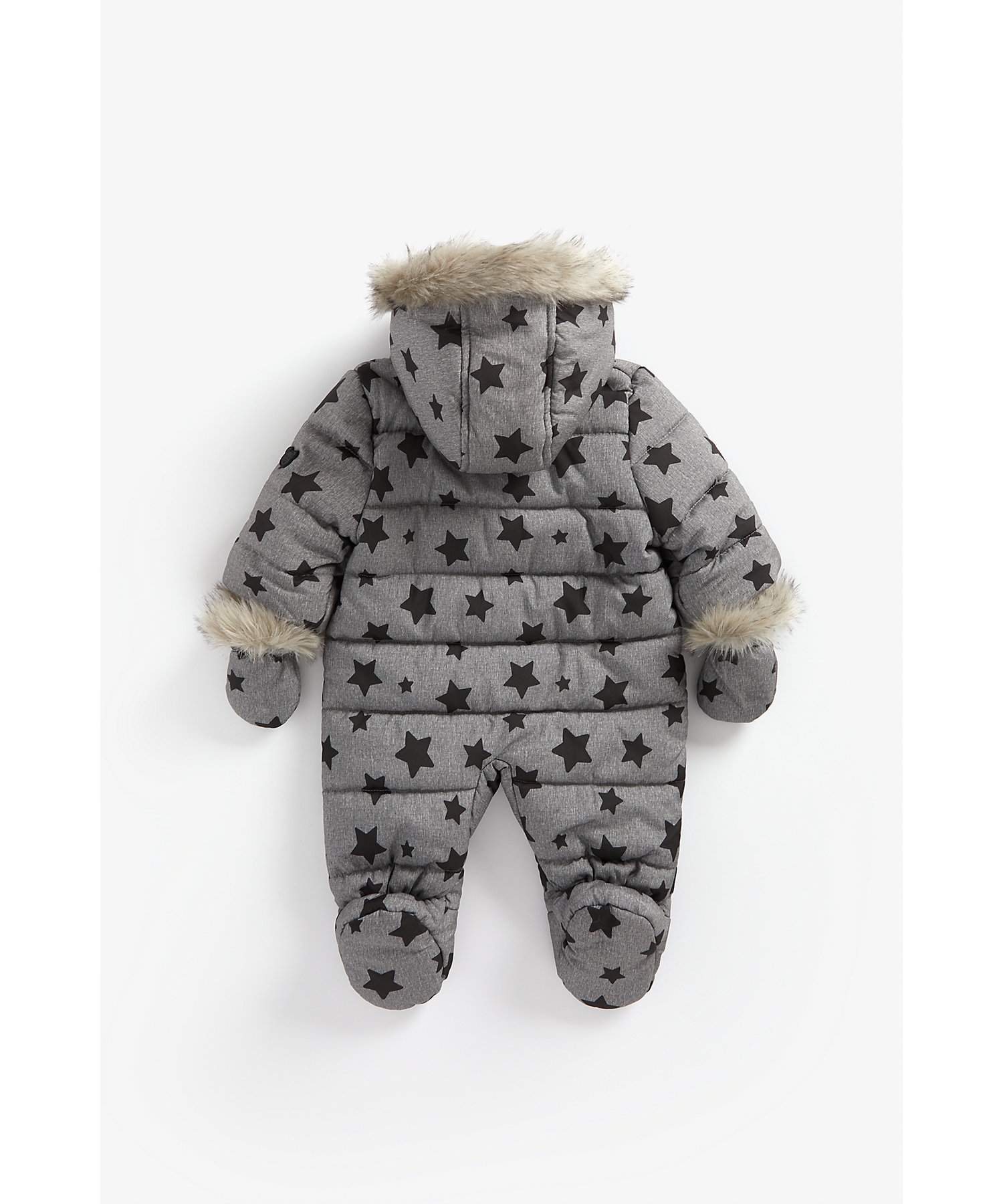 Mothercare | Boys Full Sleeves Snowsuit With Velour Lining Star Print - Grey 1
