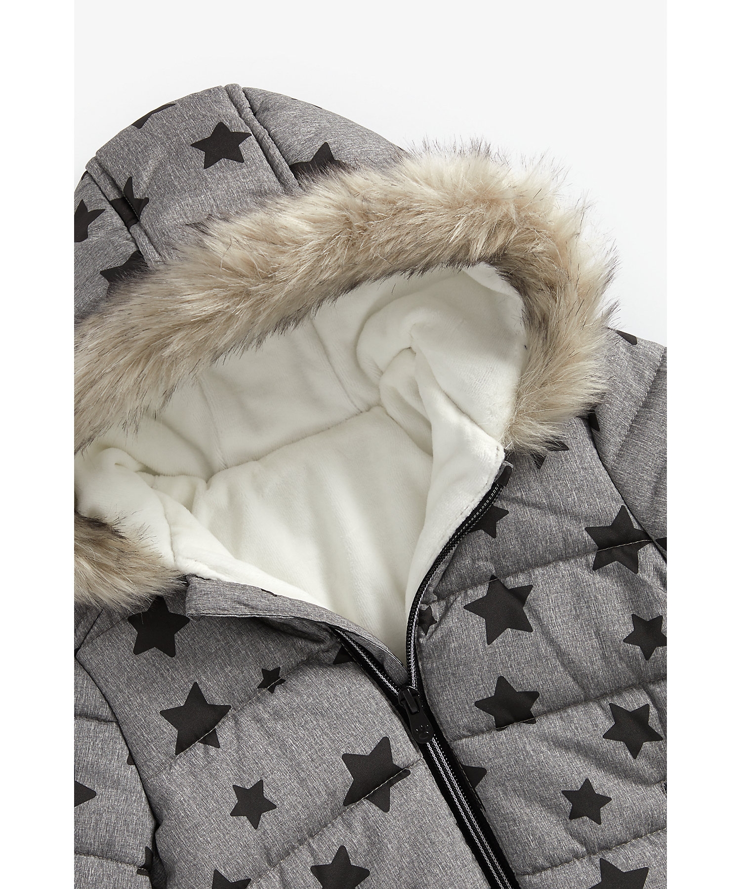 Mothercare | Boys Full Sleeves Snowsuit With Velour Lining Star Print - Grey 2