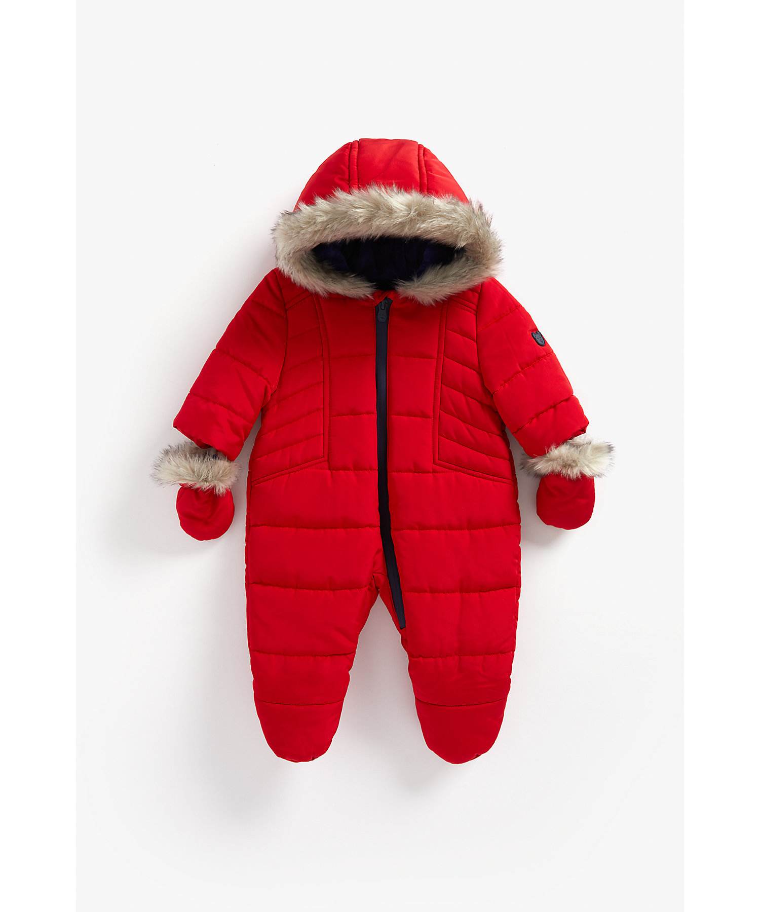 Boys Full Sleeves Velour Lined Snowsuit Hooded Red