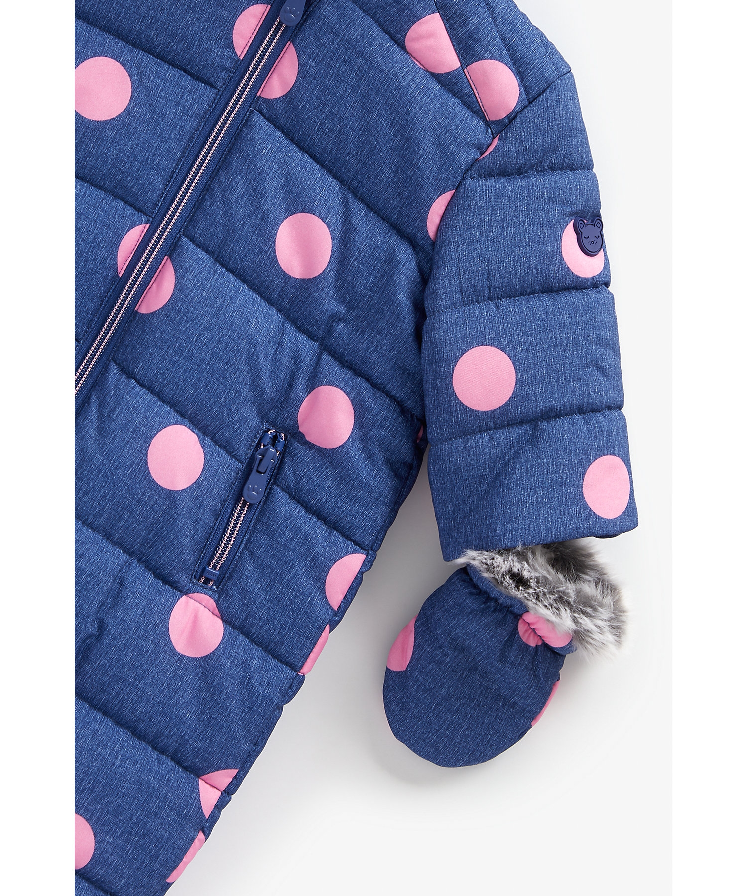 Mothercare | Girls Full Sleeves Snowsuit Polka Dot Print - Navy 3