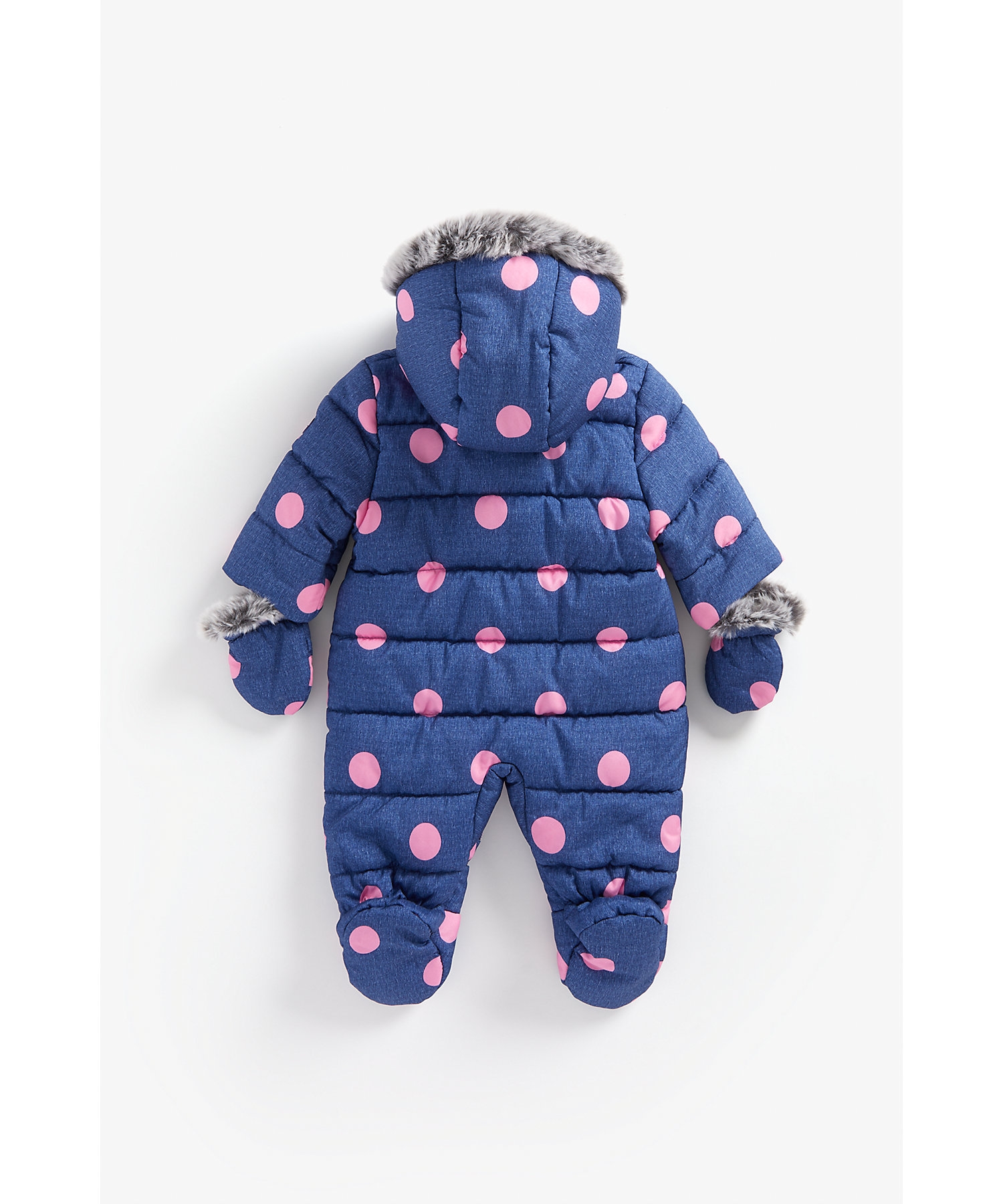 Mothercare | Girls Full Sleeves Snowsuit Polka Dot Print - Navy 1