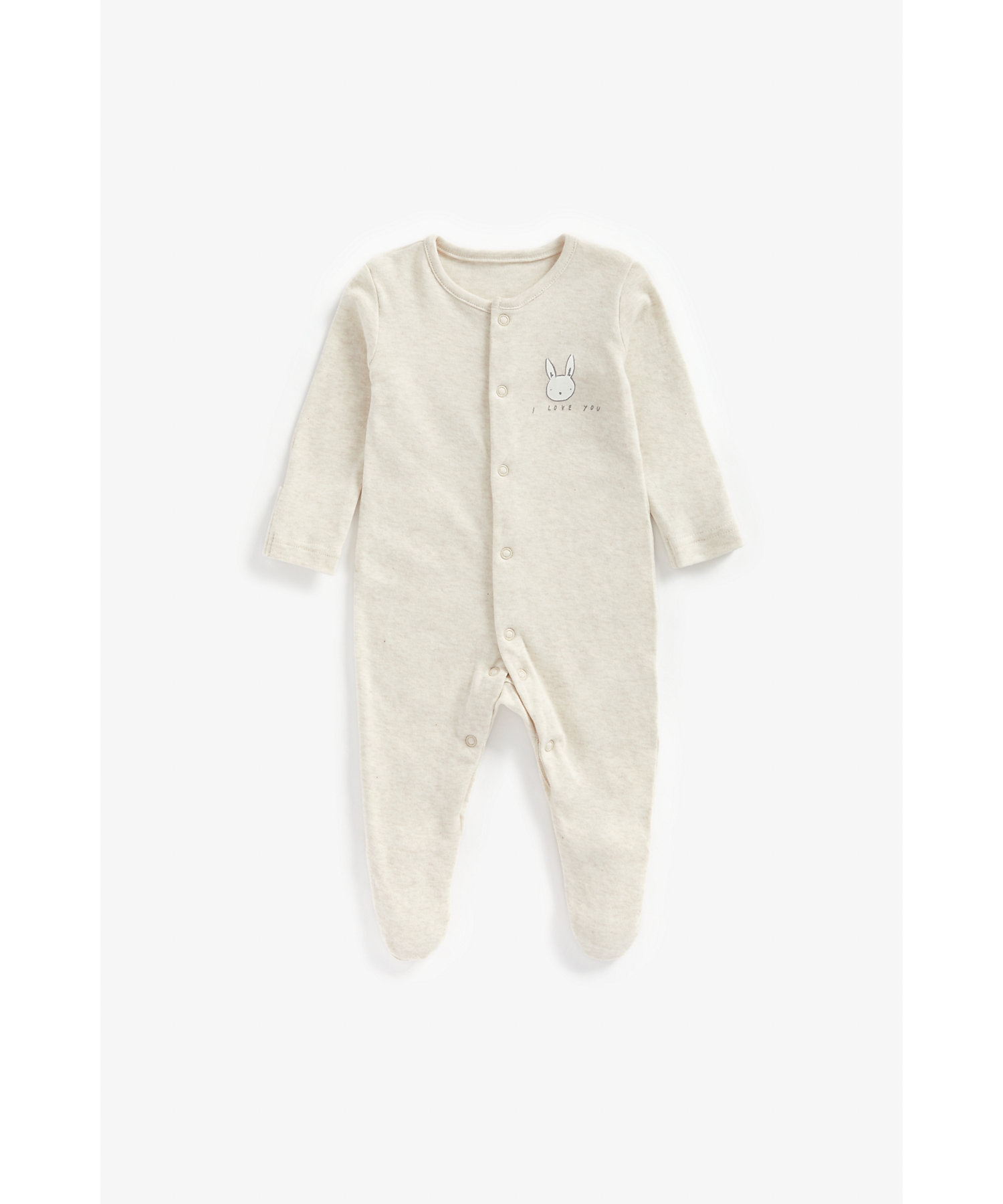Mothercare | Unisex Full Sleeves Sleepsuit Bunny Print - Pack Of 3 - Beige 3