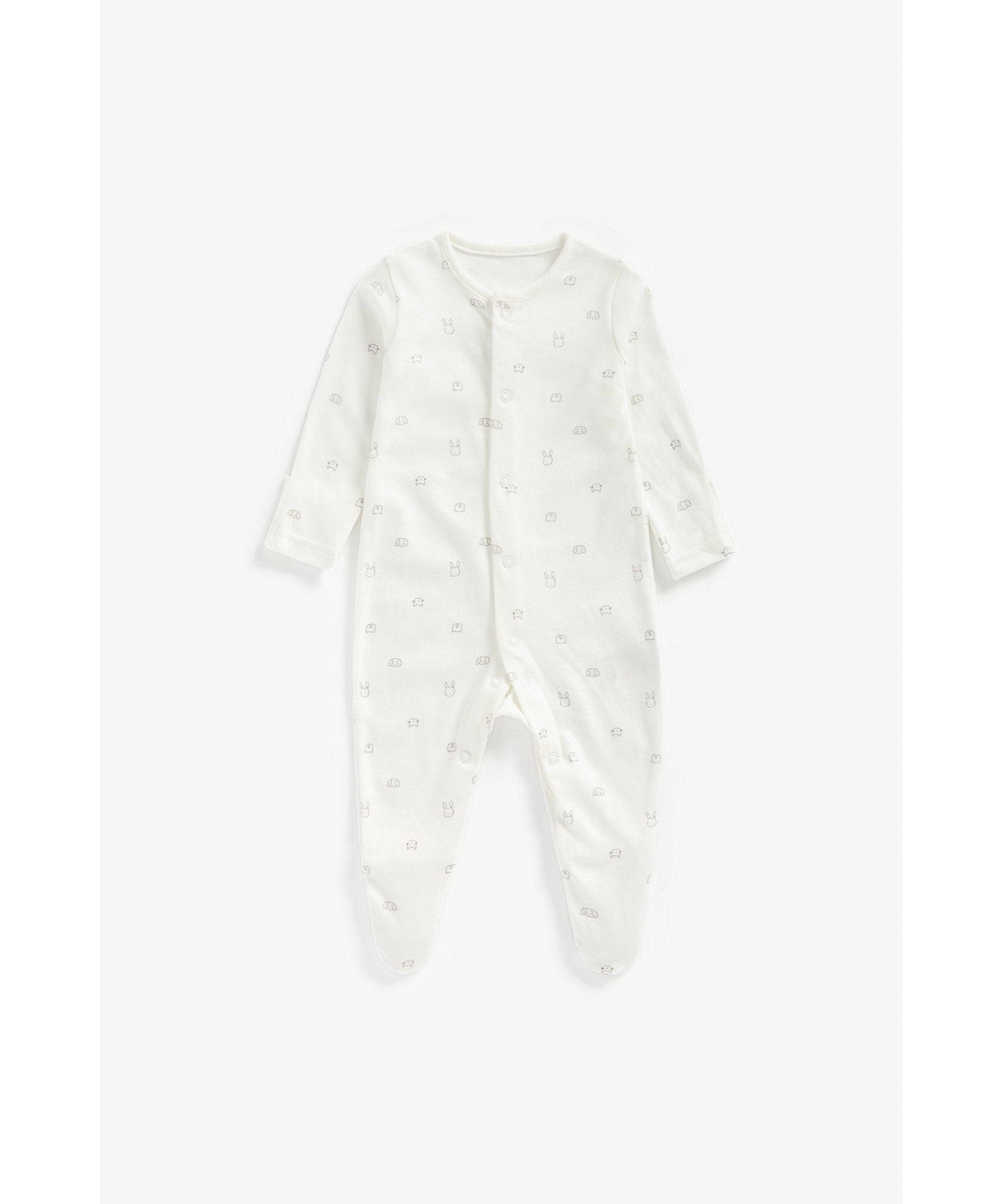 Mothercare | Unisex Full Sleeves Sleepsuit Bunny Print - Pack Of 3 - Beige 4