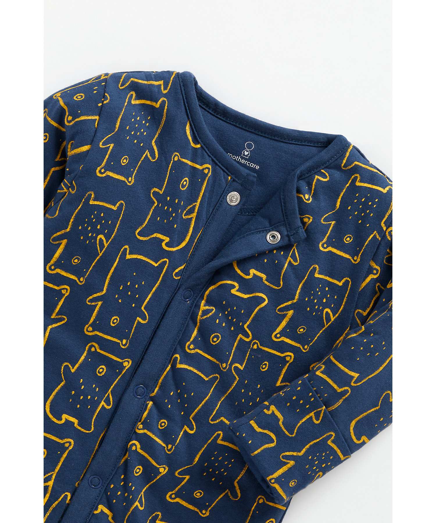Boys Full Sleeves Wadded Sleepsuit Bear Print Navy