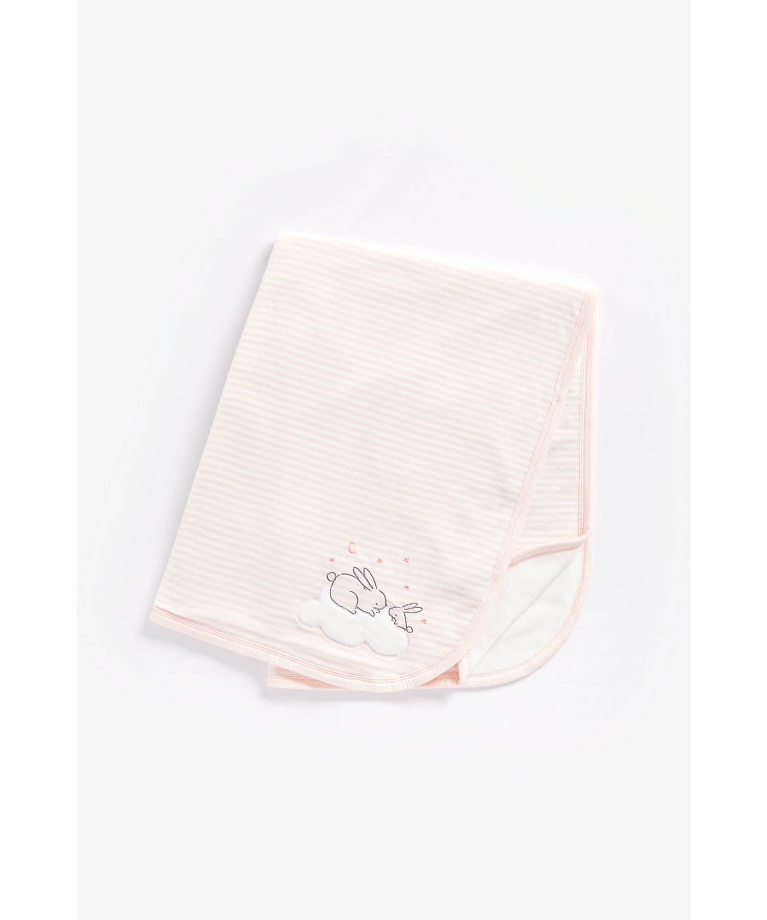Girls Velour Fleece Lined Shawl Bunny Embroidery - Pink