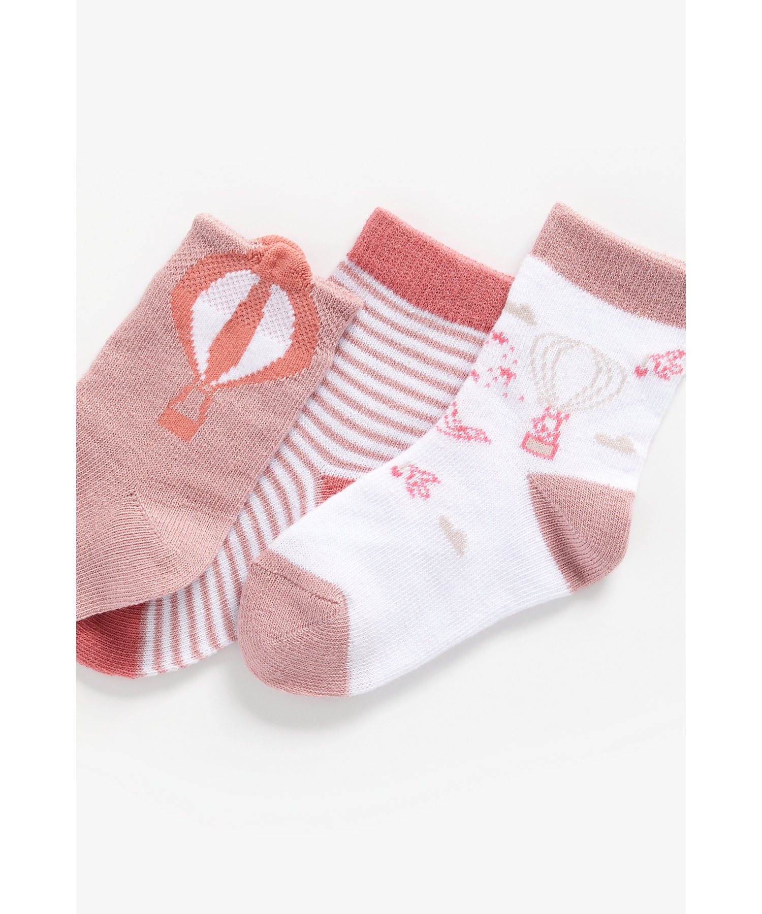 Mothercare | Girls Socks Hot Air Balloon Design - Pack Of 3 - Pink 1