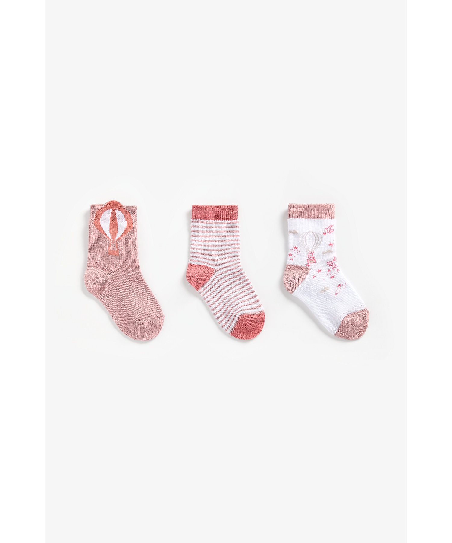 Mothercare | Girls Socks Hot Air Balloon Design - Pack Of 3 - Pink 0