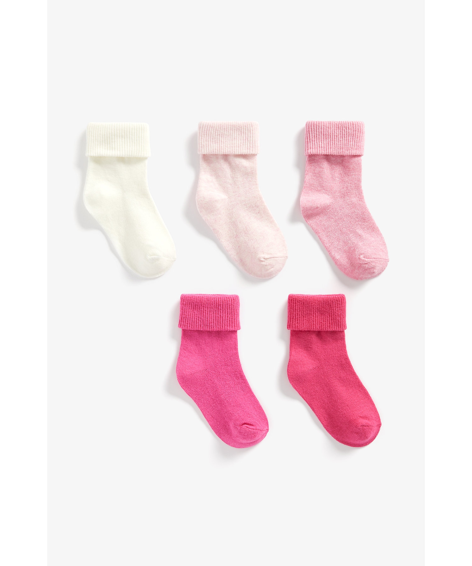 Mothercare | Girls Turn-Over-Top Socks - Pack Of 5 - Pink 0