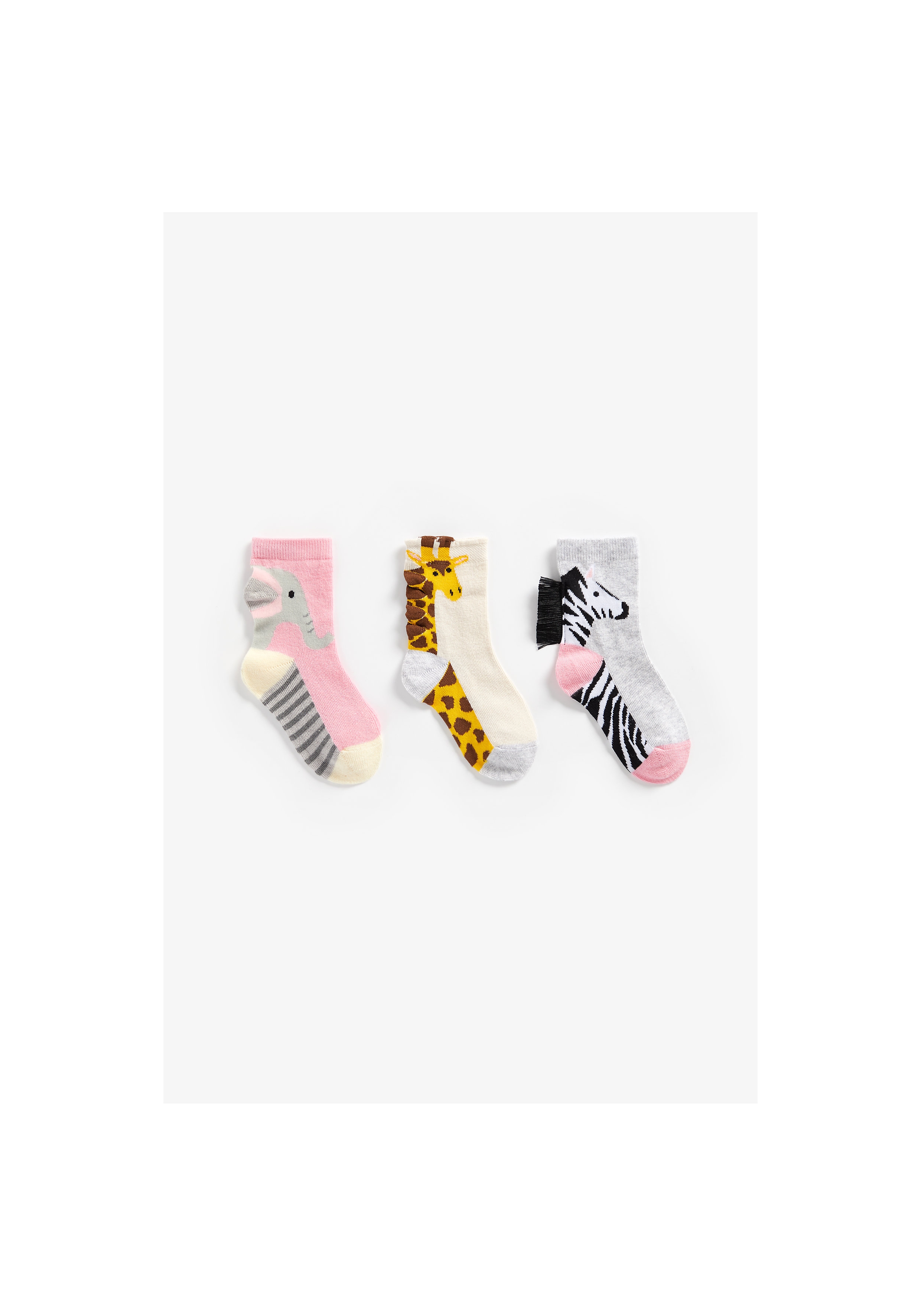 Mothercare | Girls Socks Elephant, Zebra And Giraffe Design - Pack Of 3 - Multicolor 0