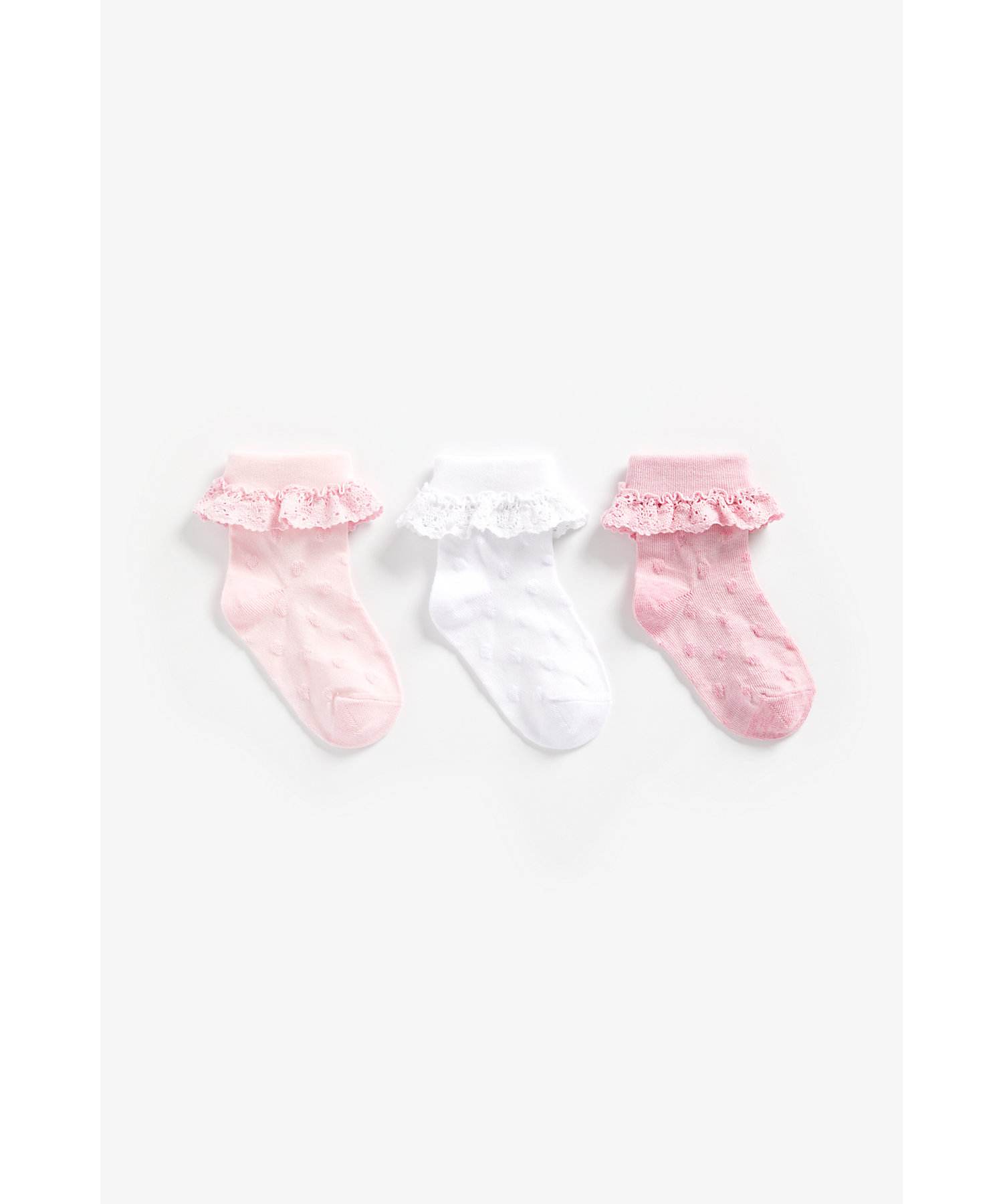 Mothercare | Girls Socks Frill Details - Pack Of 3 - Pink 0